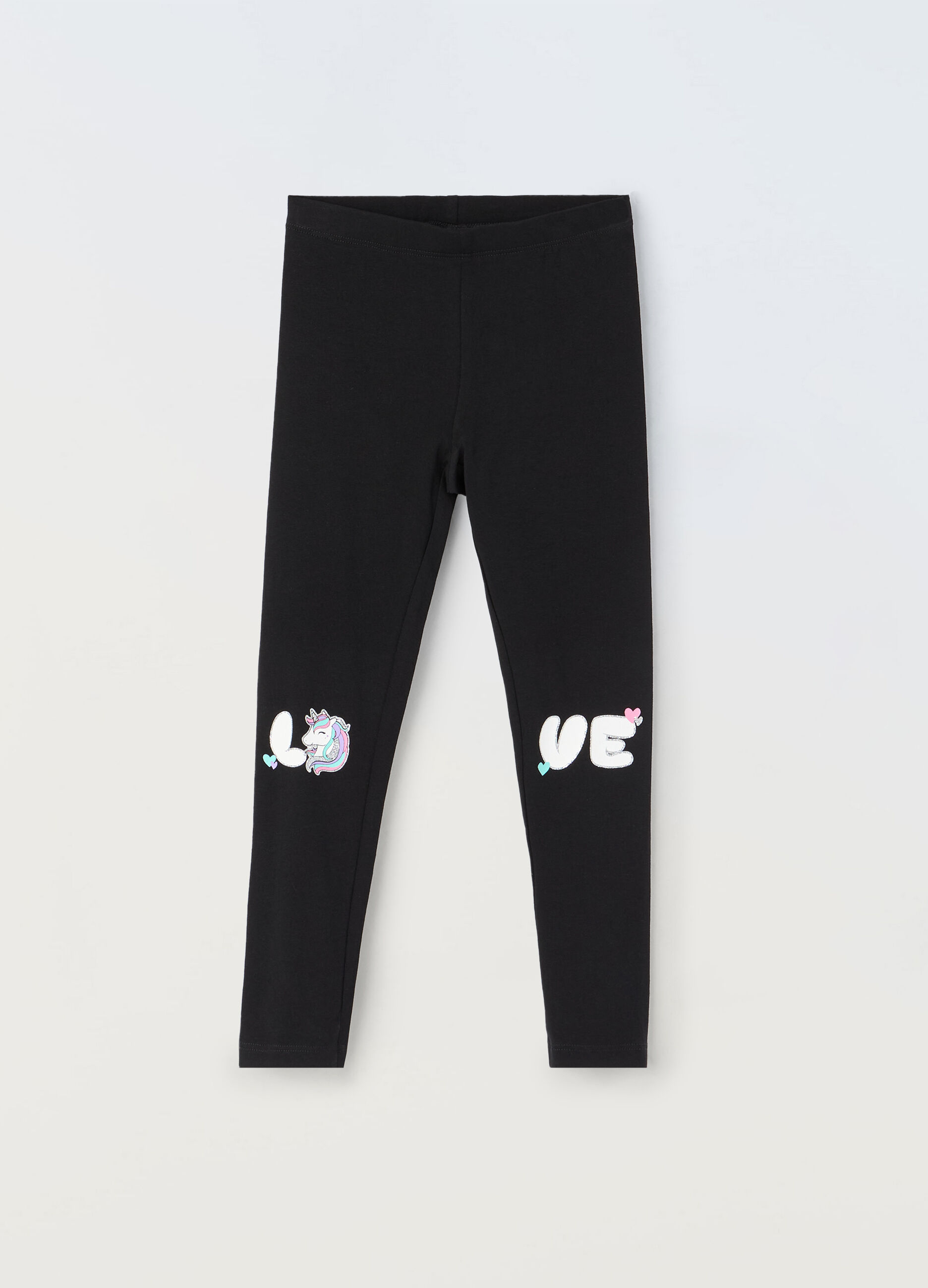 Leggings in cotone stretch con stampa bambina_0