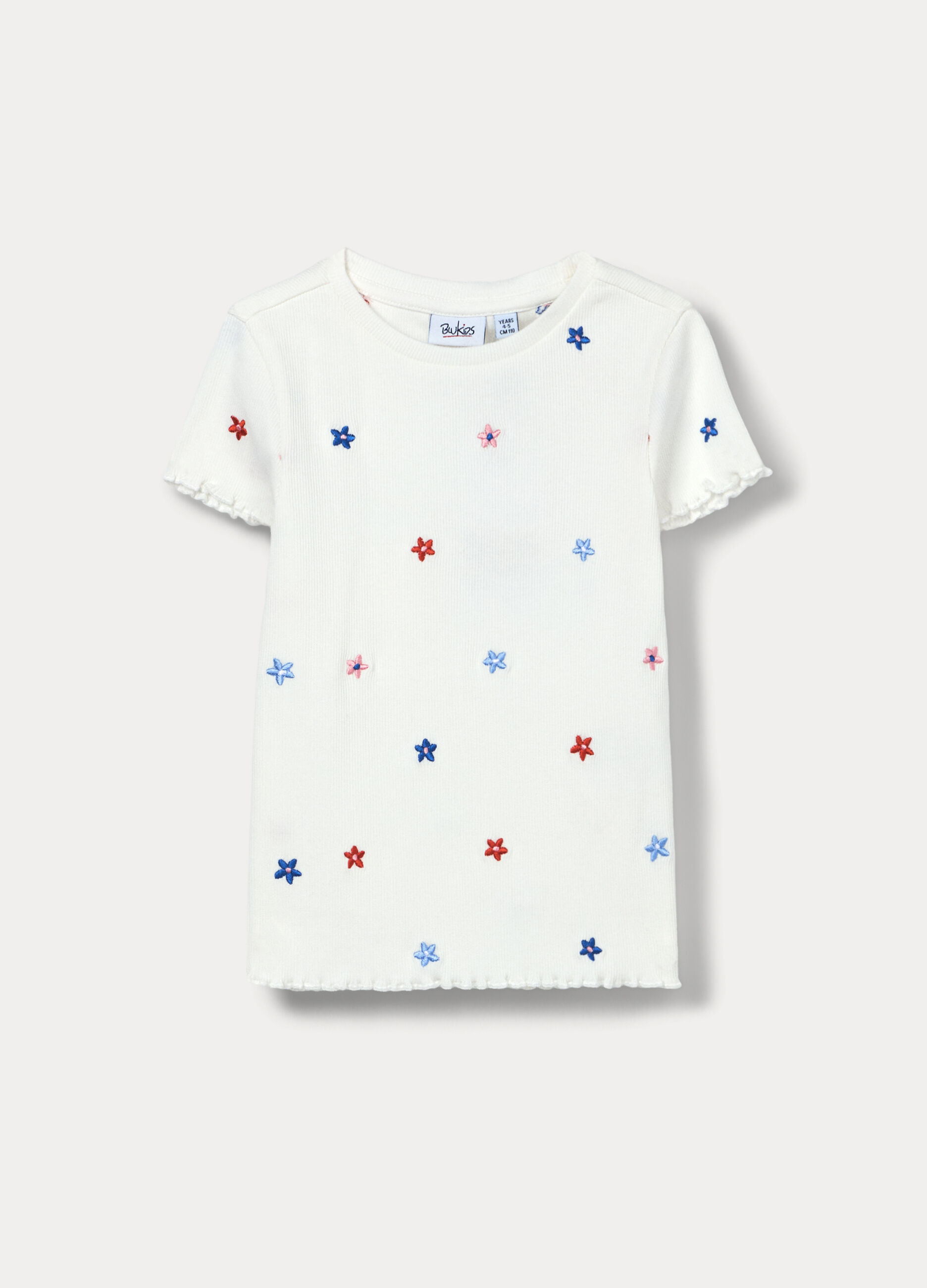 T-shirt in costina di cotone stretch bambina_0