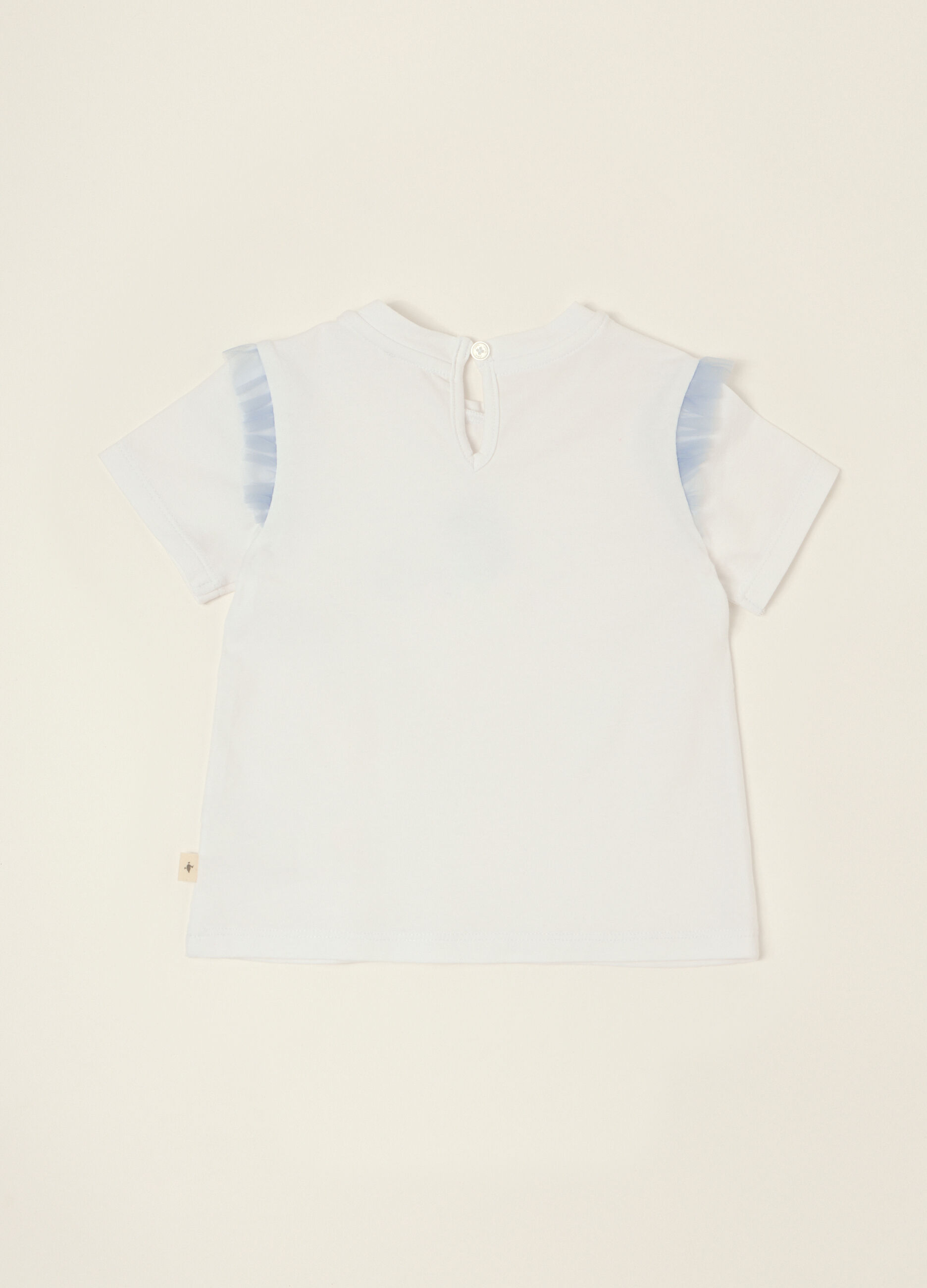 T-shirt bianca in cotone elasticizzato con volant_1