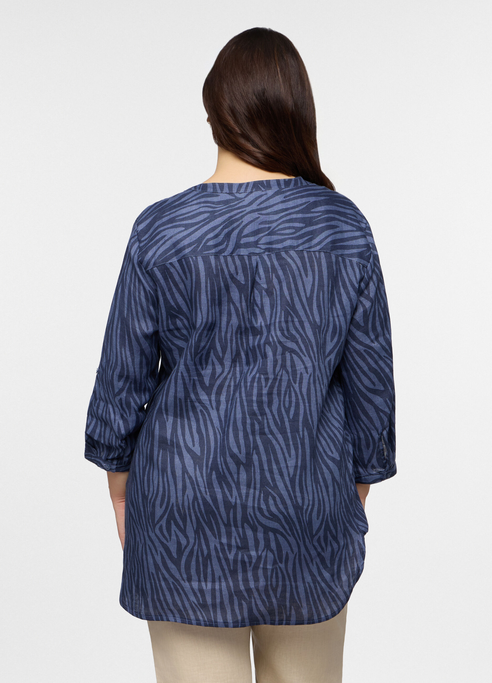 Blusa Fit Regular con scollo rotondo in puro lino donna curvy_1