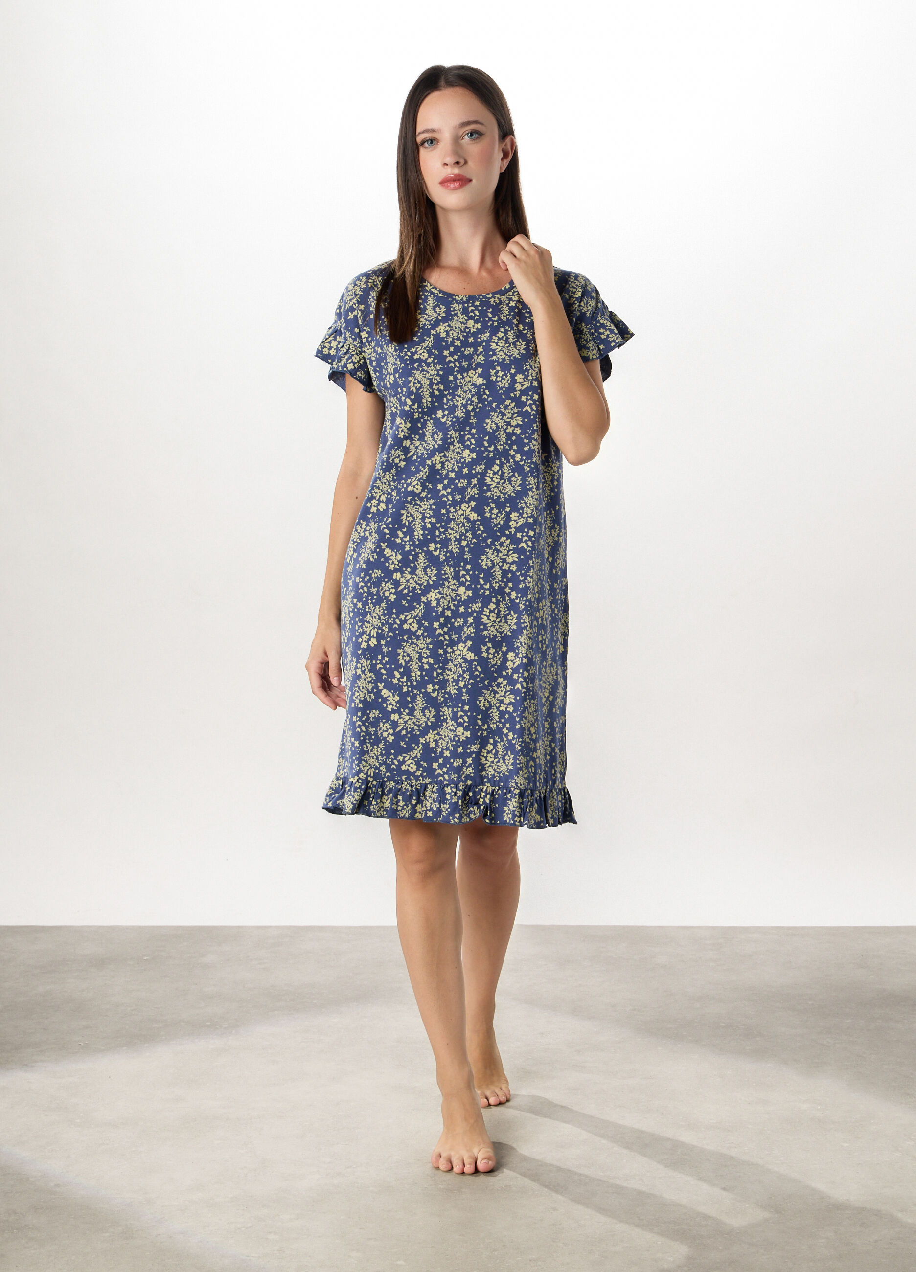 Camicia da notte in puro cotone a maniche corte donna_0