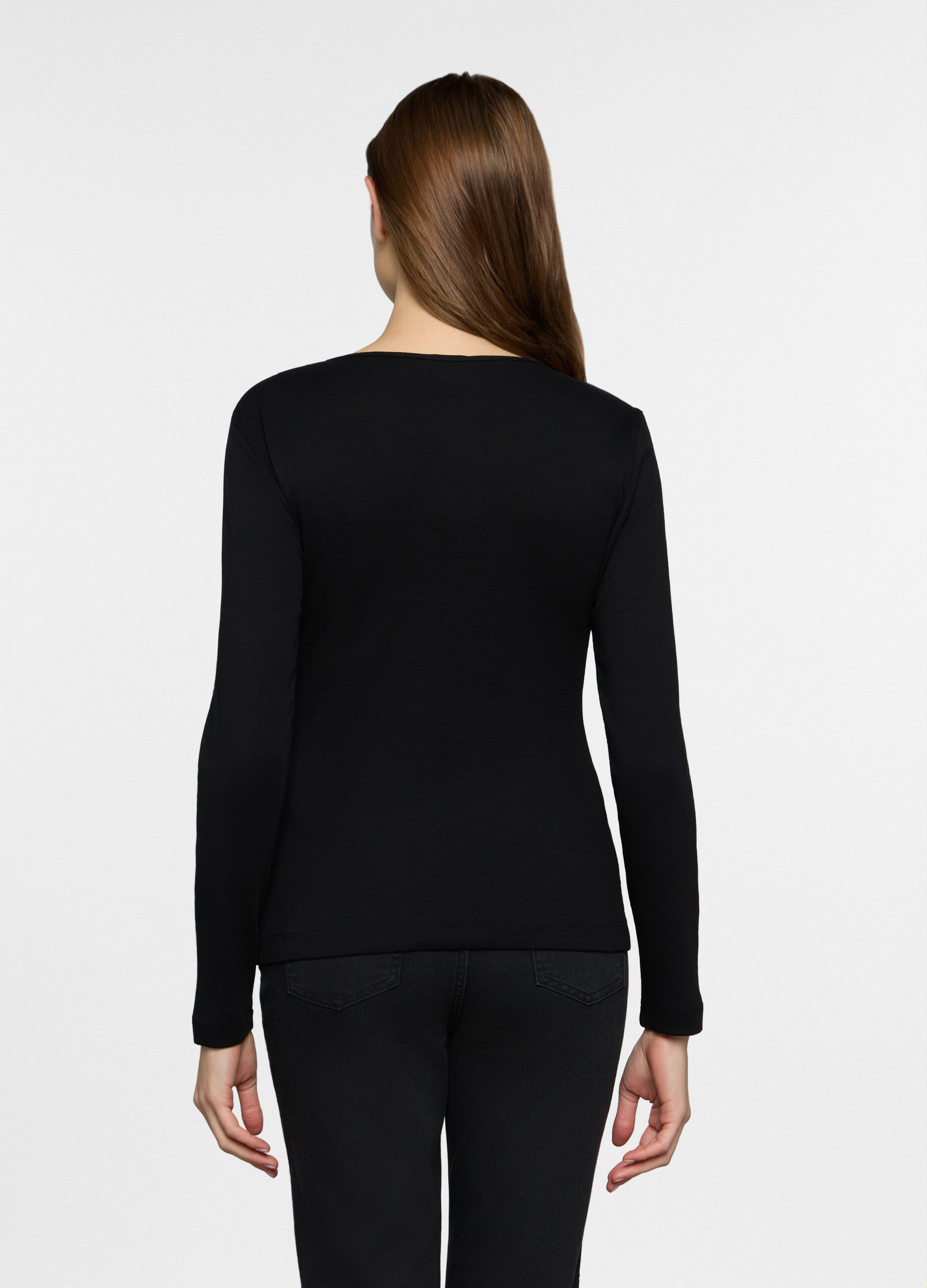 T-shirt girocollo in costina donna_1