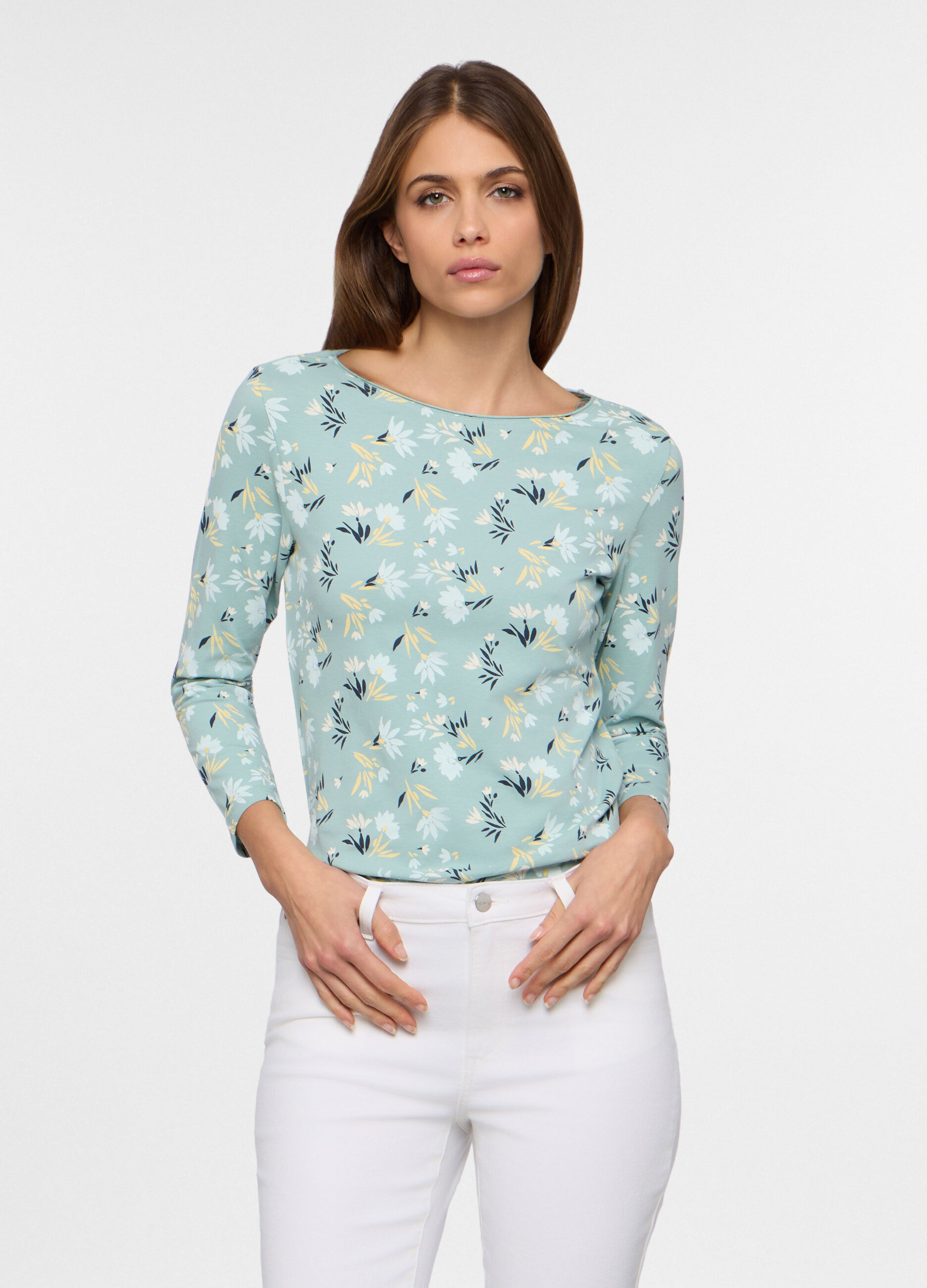 T-shirt con scollo rotondo stretch donna_0