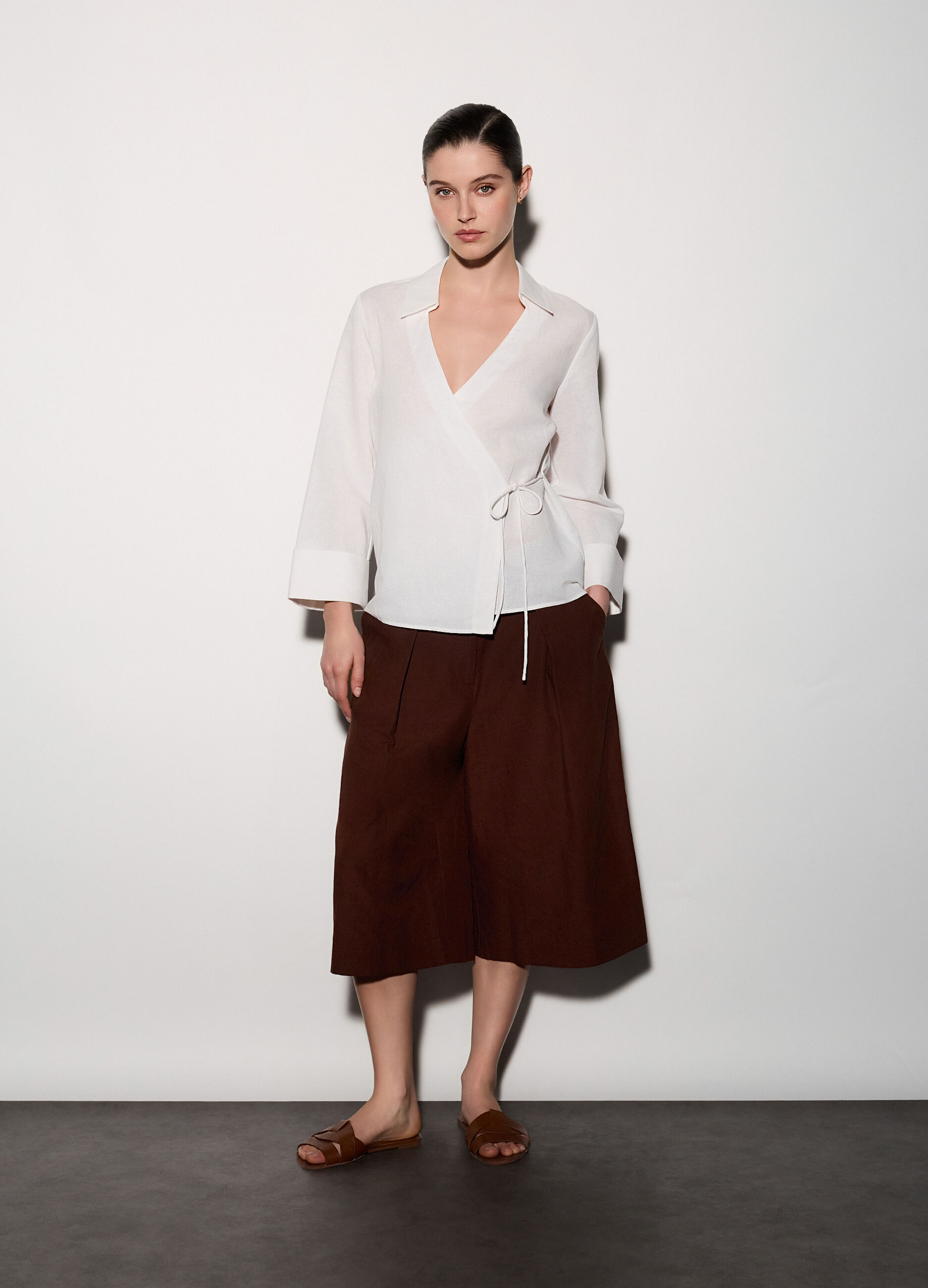 Camicia incrociata misto lino donna_0