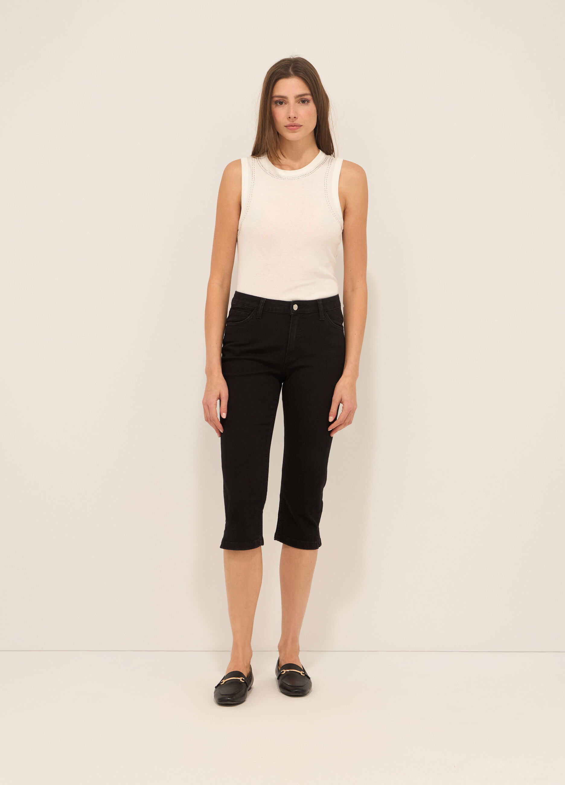Pantaloni capri in denim di misto cotone donna curvy_0