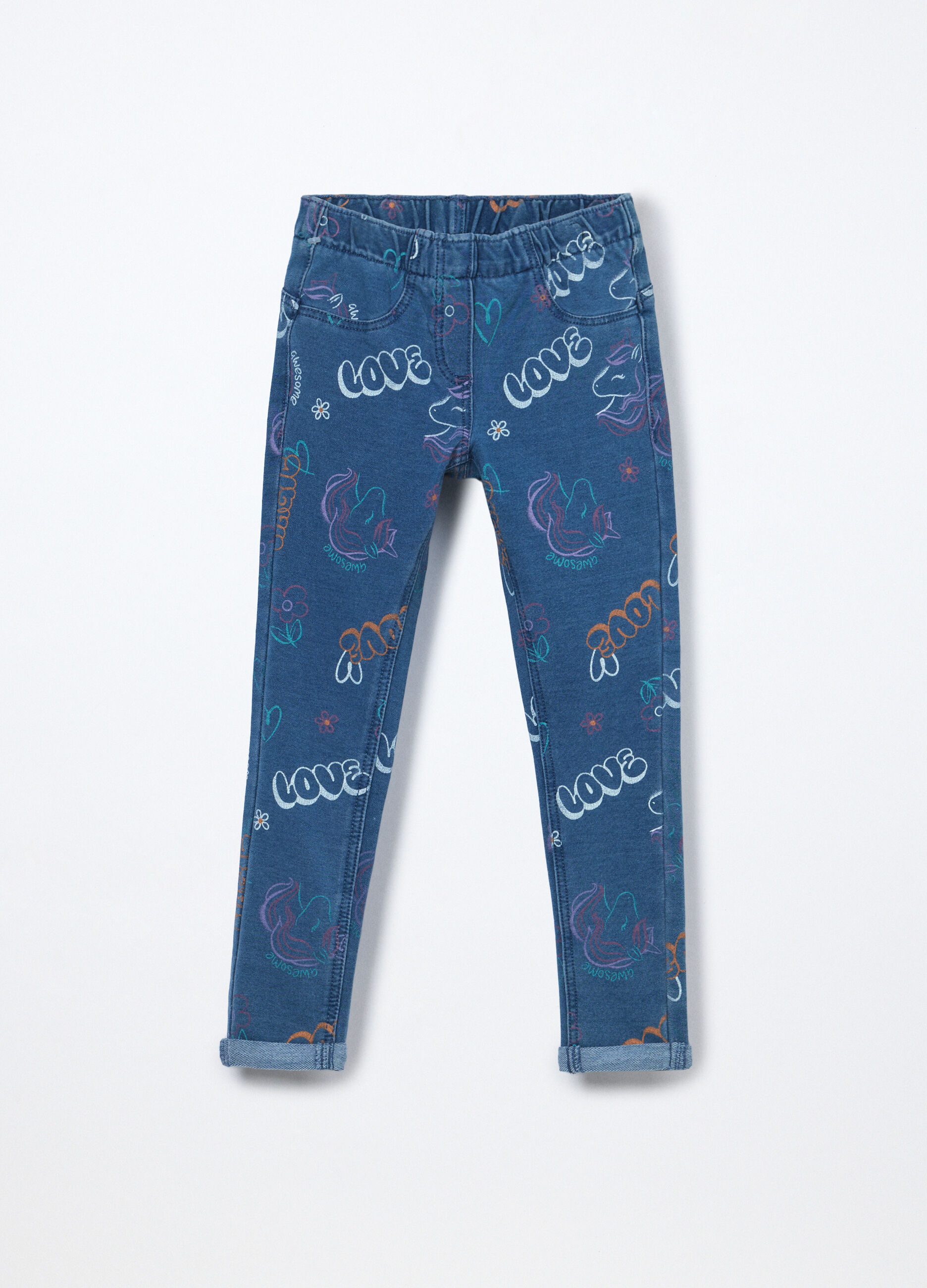 Jeggings in french terry denim stretch bambina_0