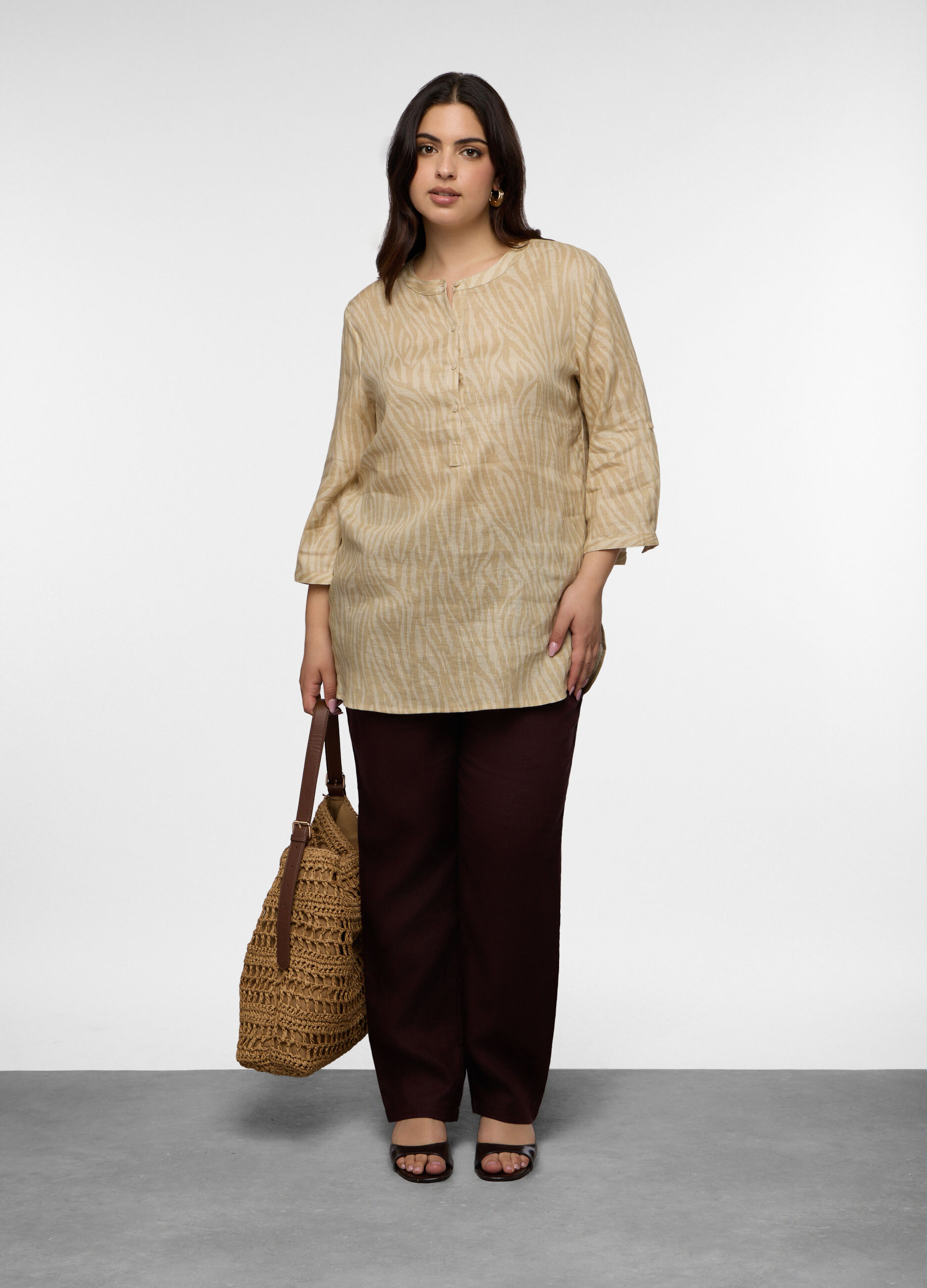 Blusa Fit Regular con scollo rotondo in puro lino donna curvy_0