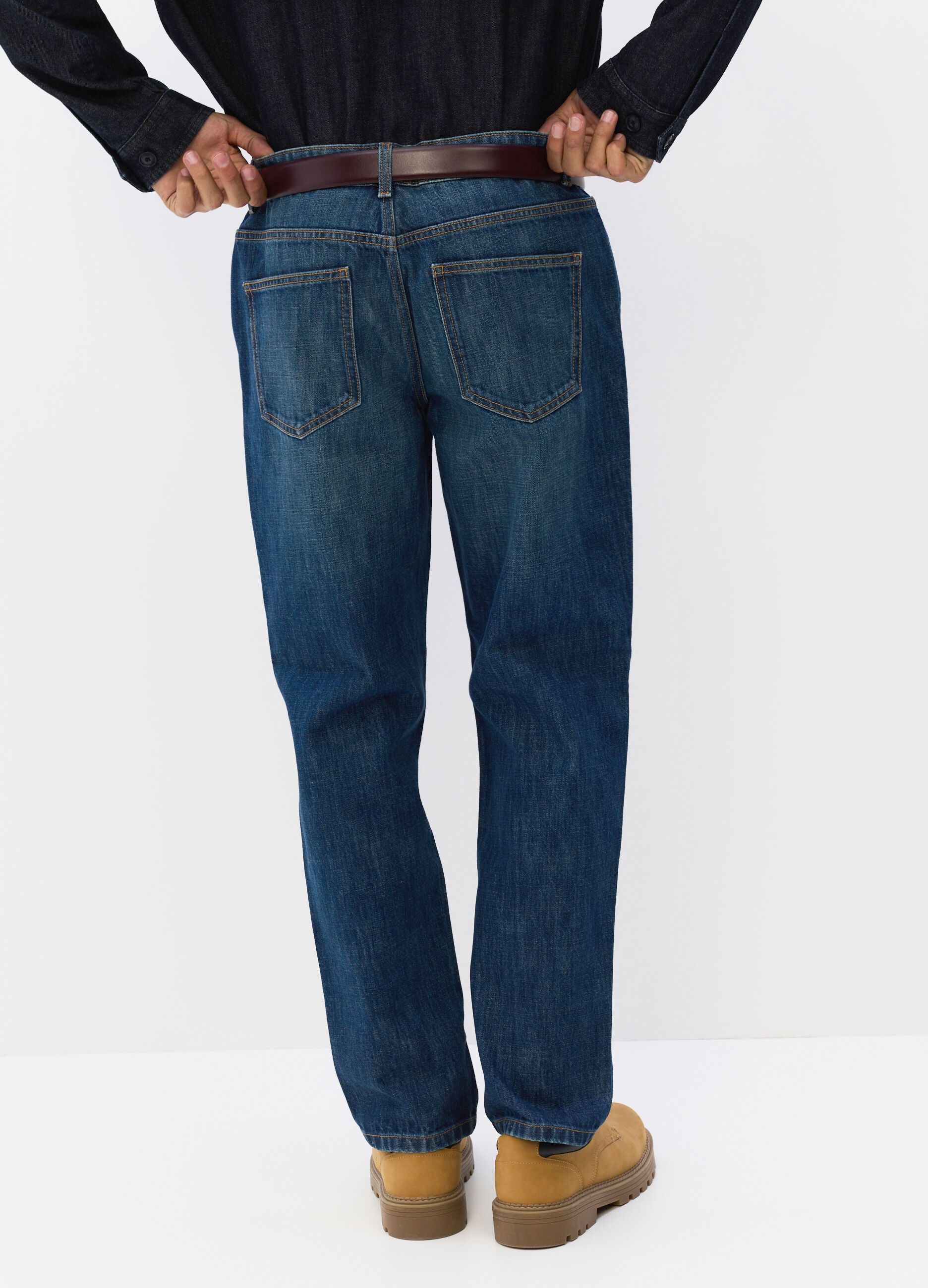Jeans regular fit in denim di cotone uomo_1