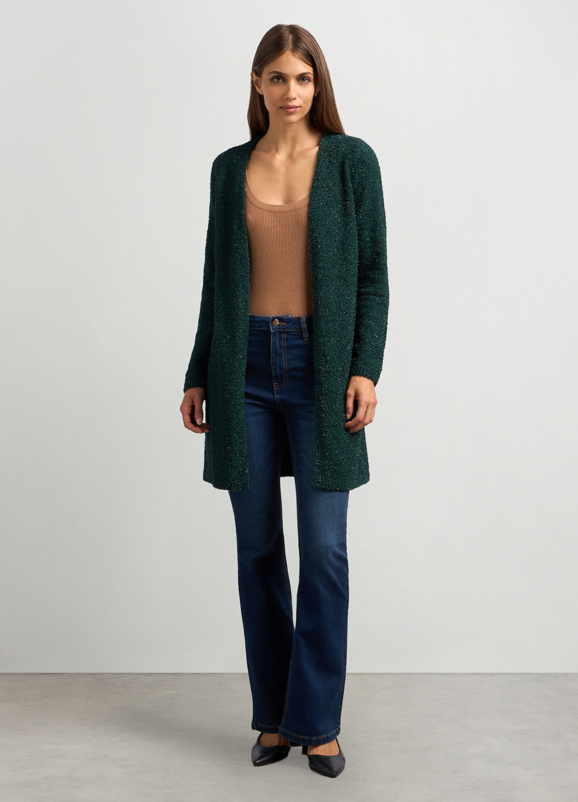 Cardigan aperto in bouclé donna_0