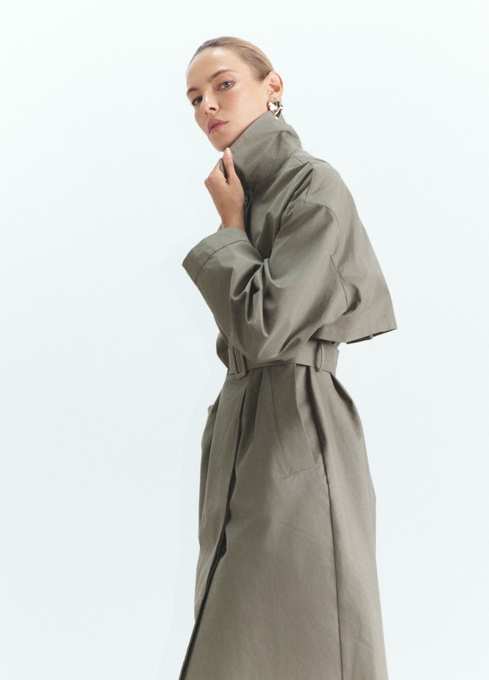 Trench lungo misto cotone donna_3