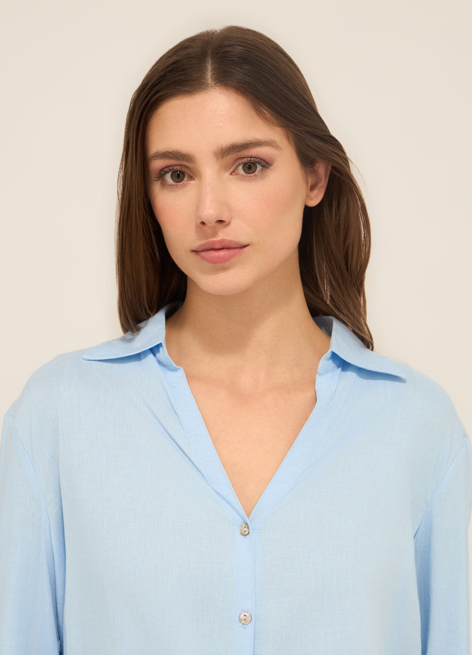 Camicia in chambray misto lino donna_2