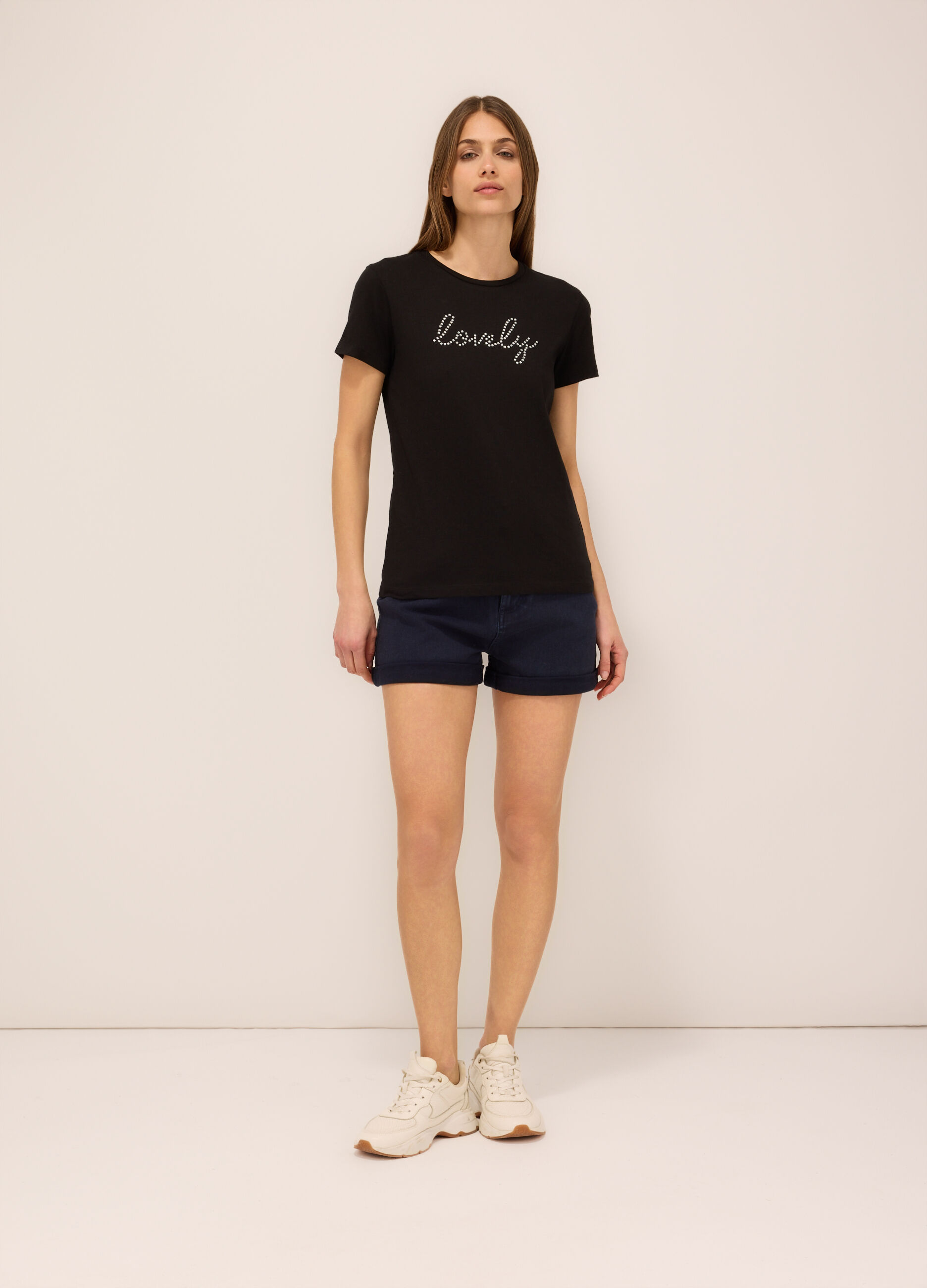 Shorts in denim di cotone stretch donna_0