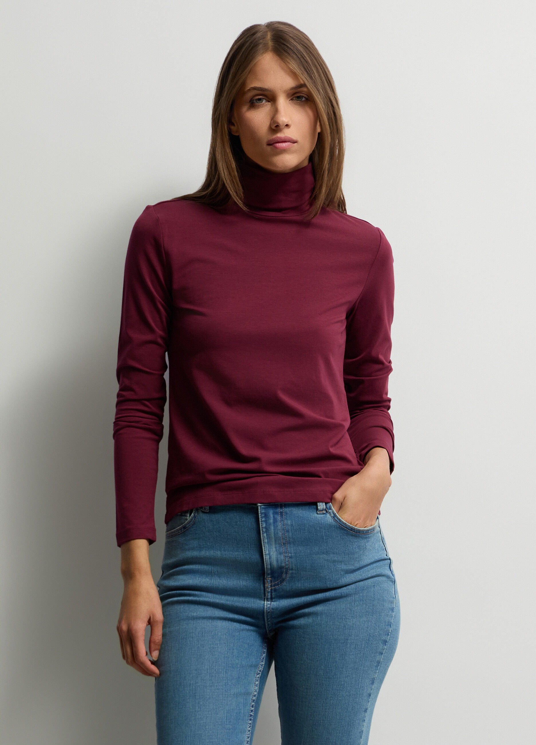 Lupetto a collo alto stretch donna_0