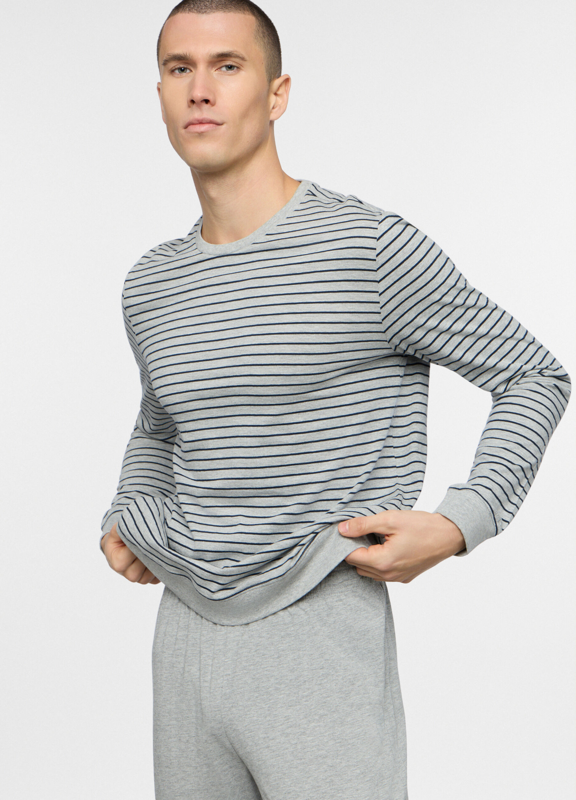 Pigiama lungo in cotone a righe uomo_2