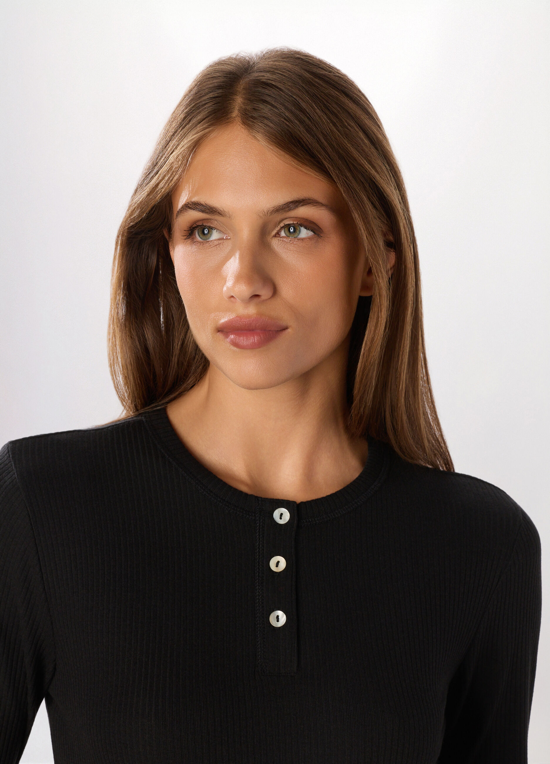 T-shirt in costina di misto cotone stretch donna_2