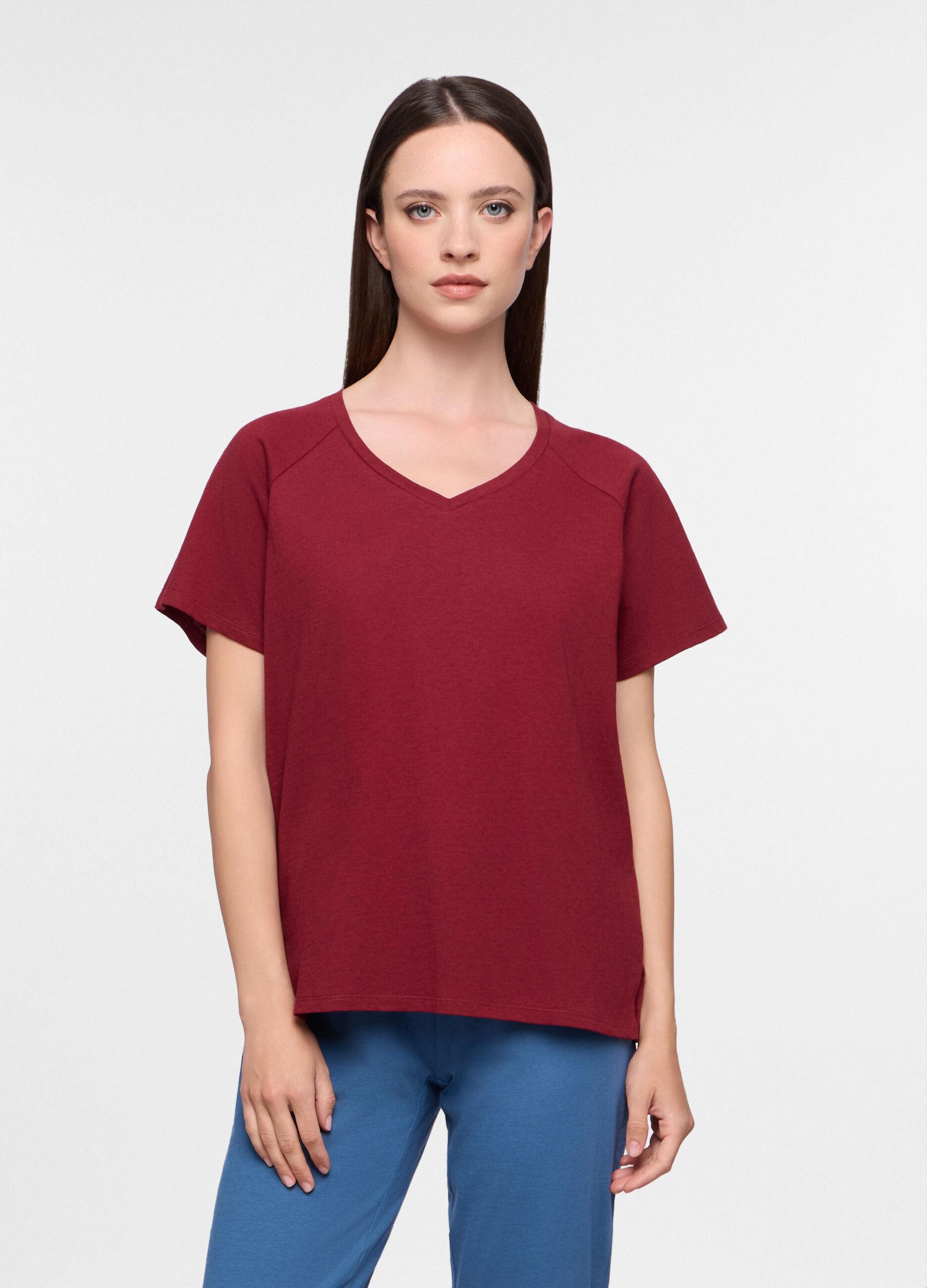 T-shirt in jersey slub misto lino donna_0
