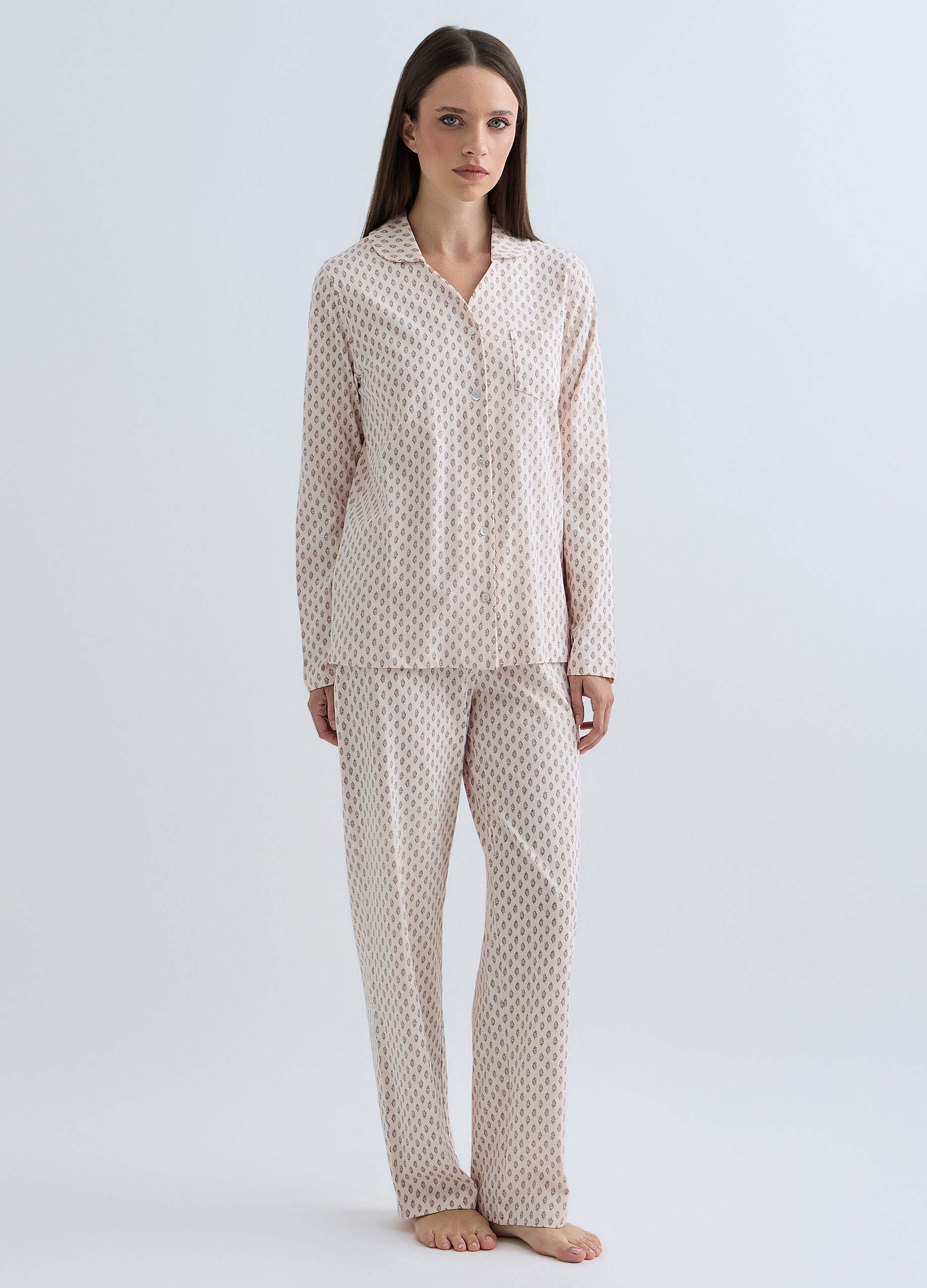 Set pigiama lungo in jersey di puro cotone donna_0