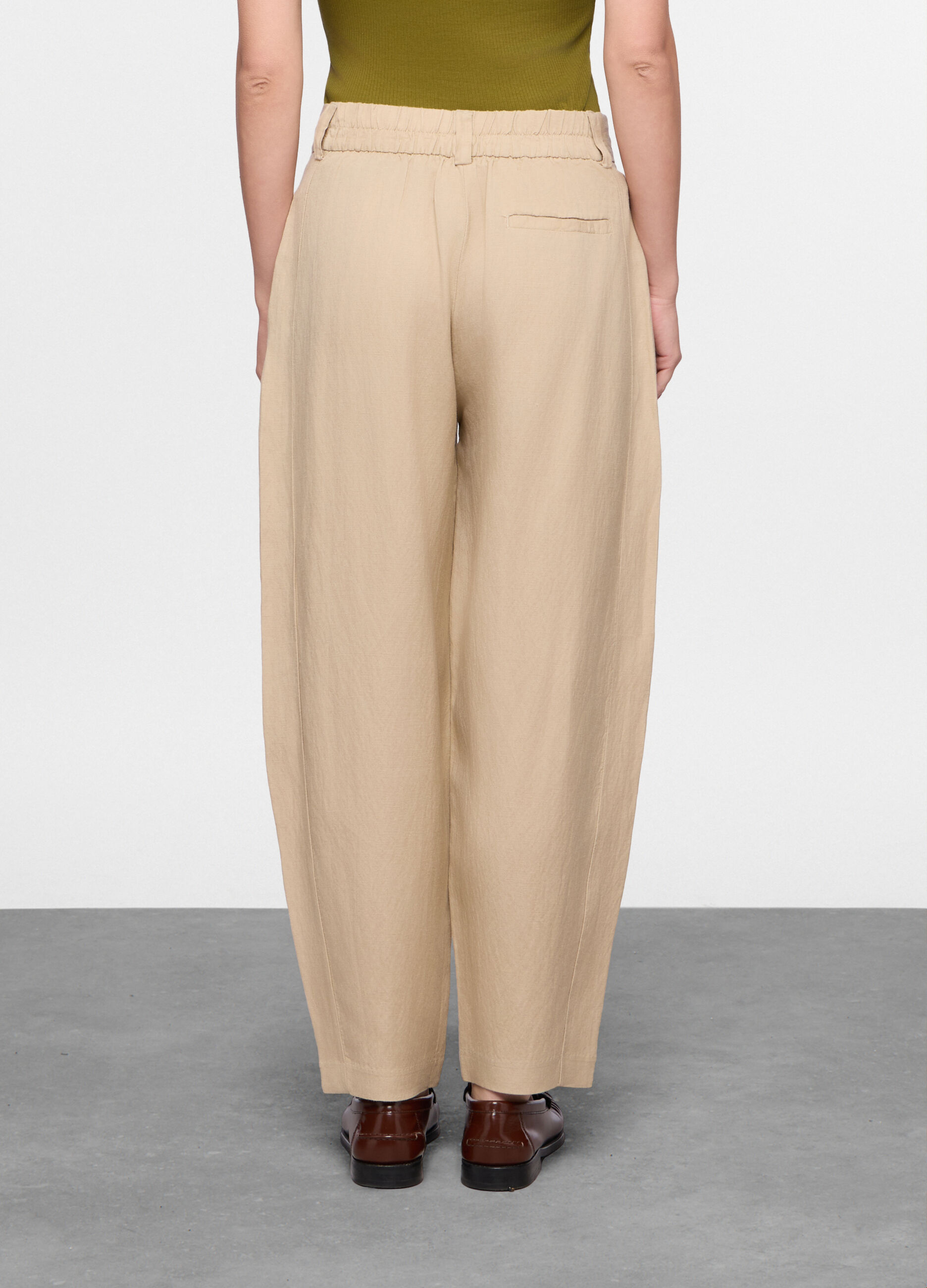 Pantaloni Fit Slouchy in twill misto lino donna_1
