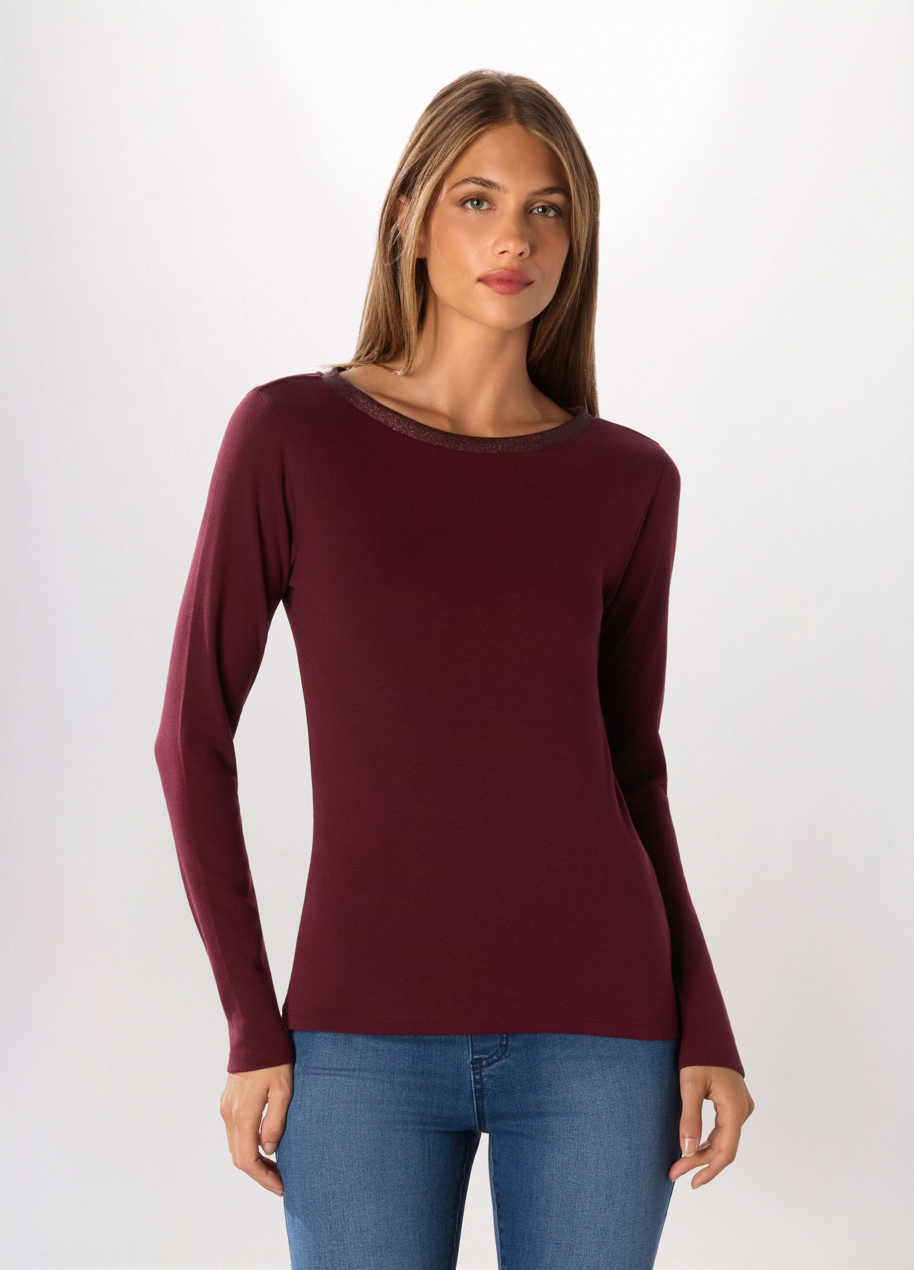 T-shirt in costina di puro cotone donna_0