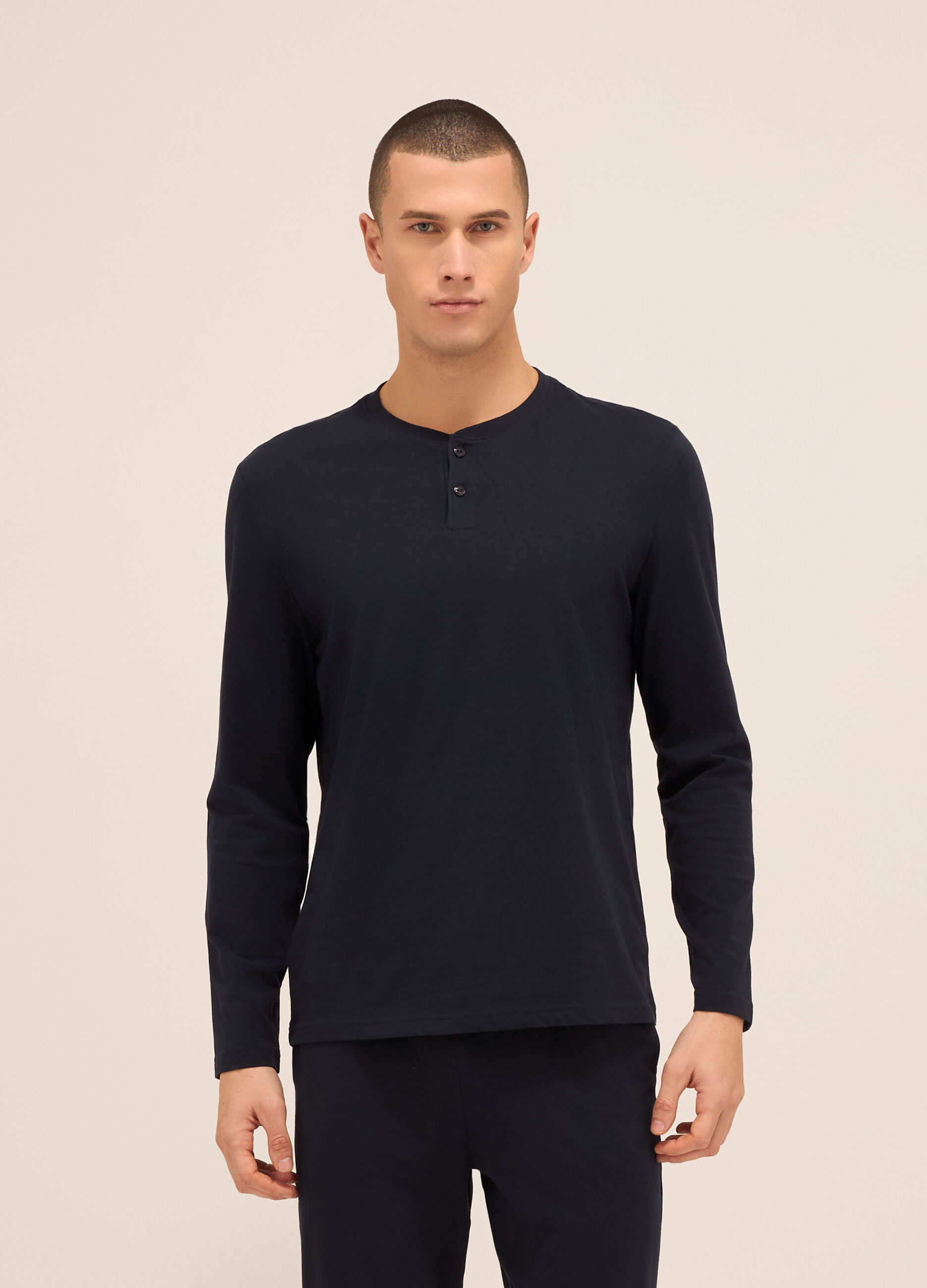 Maglia del pigiama a serafino in puro cotone uomo_0