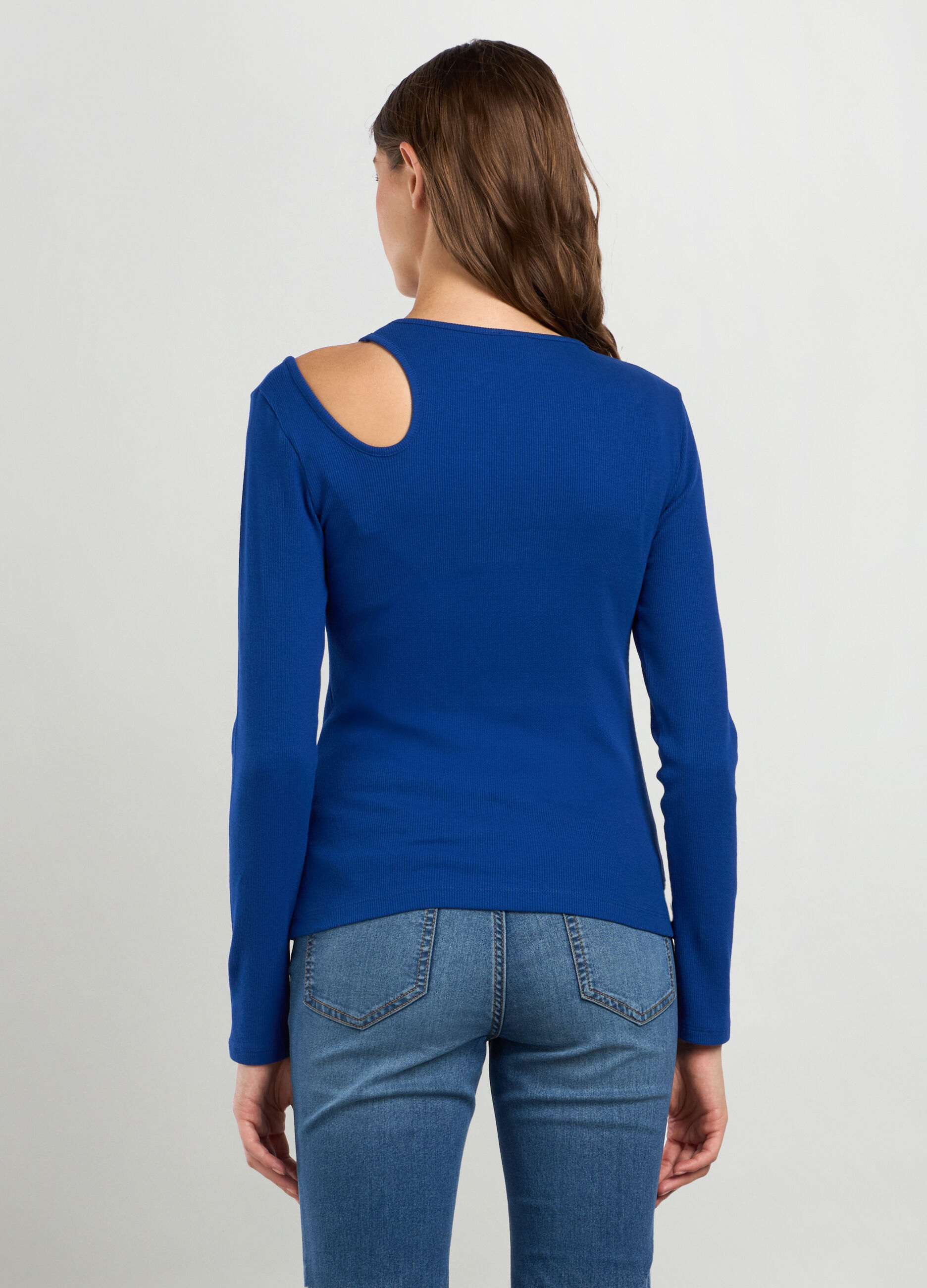 T-shirt in costina di cotone stretch donna_1
