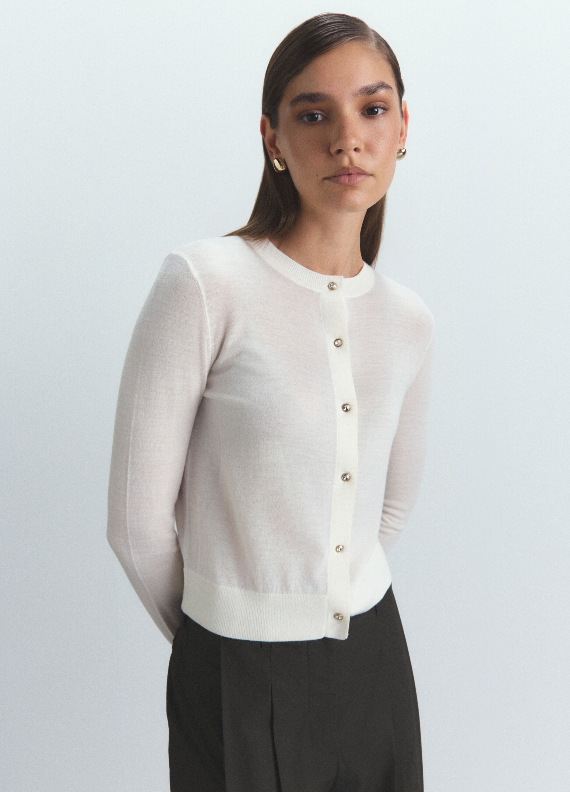 Cardigan girocollo rasato donna_1