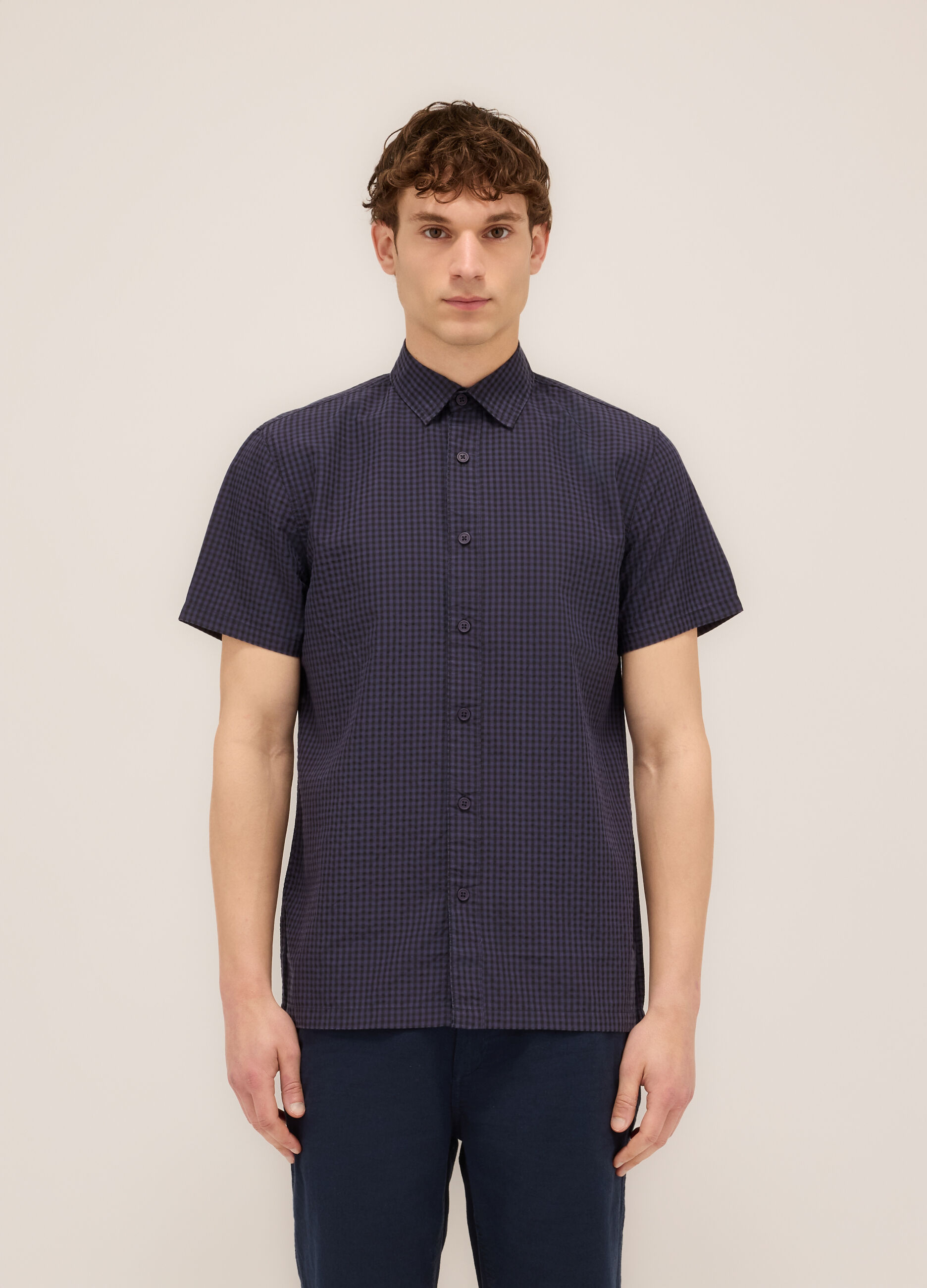 Camicia a maniche corte a quadretti uomo_0
