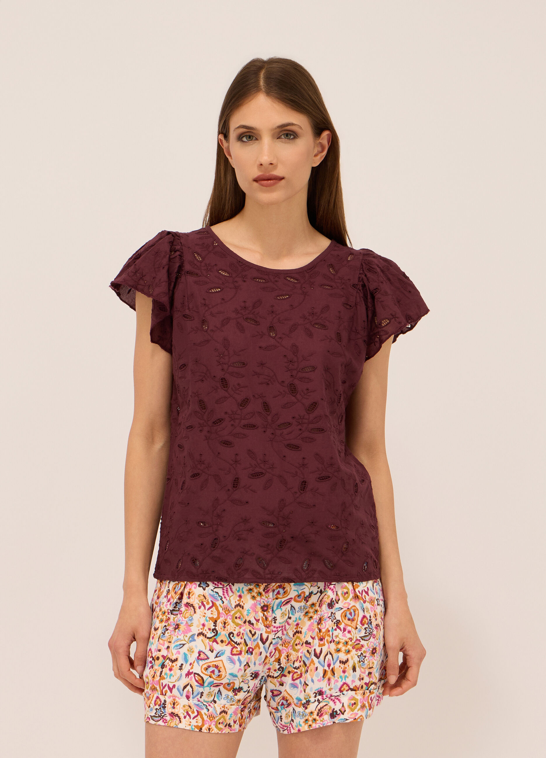 Blusa in puro cotone con ricami donna_0
