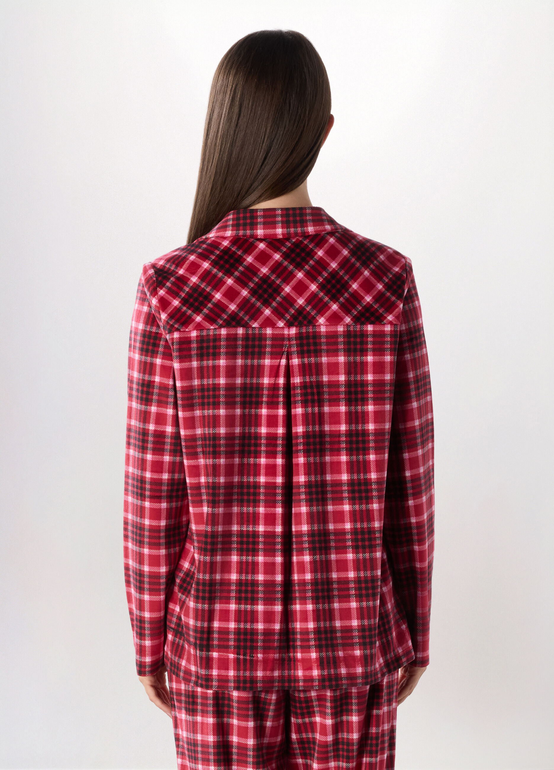 Top pigiama in velours a quadri donna_1