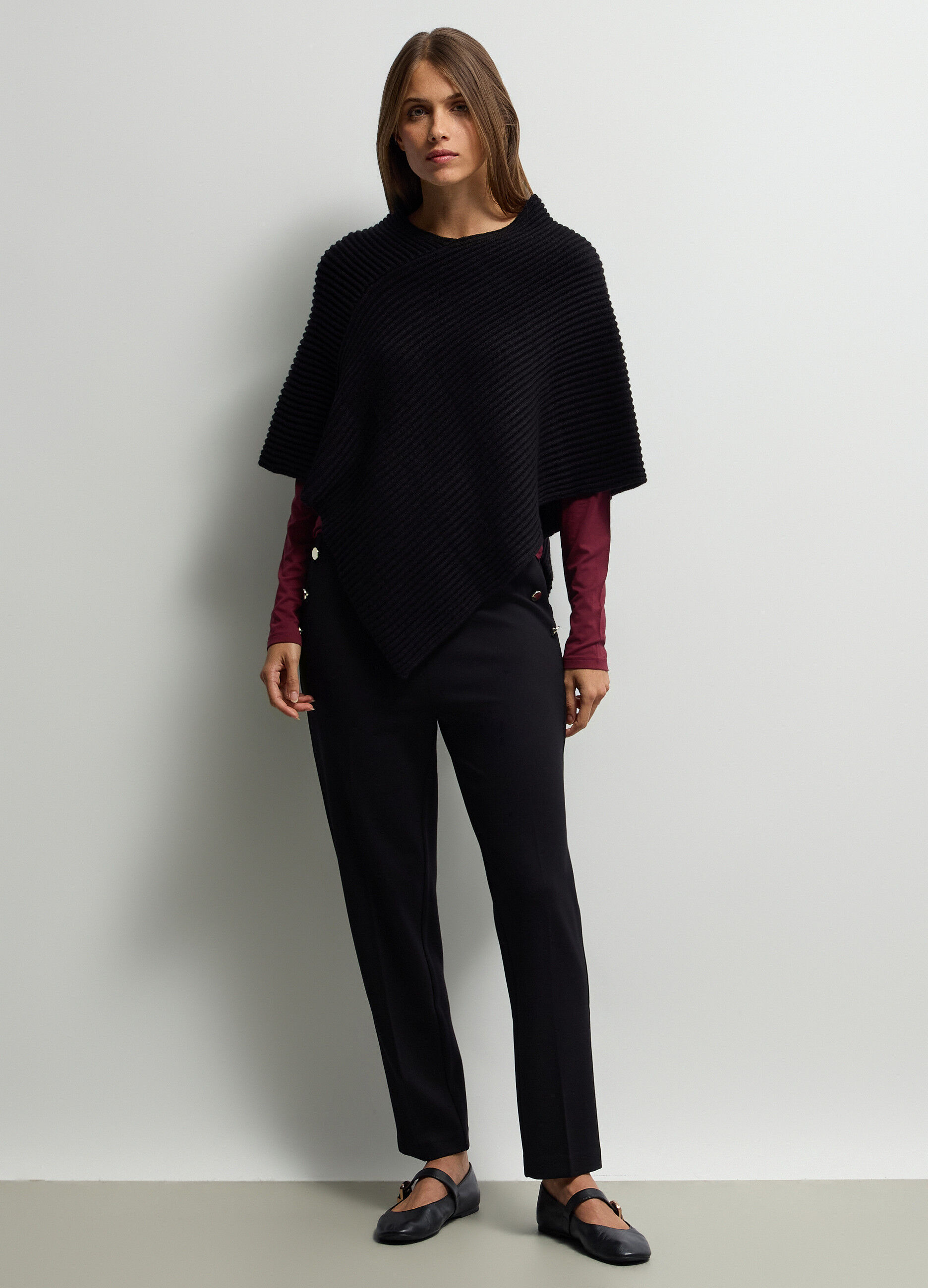 Poncho girocollo in costina donna_0