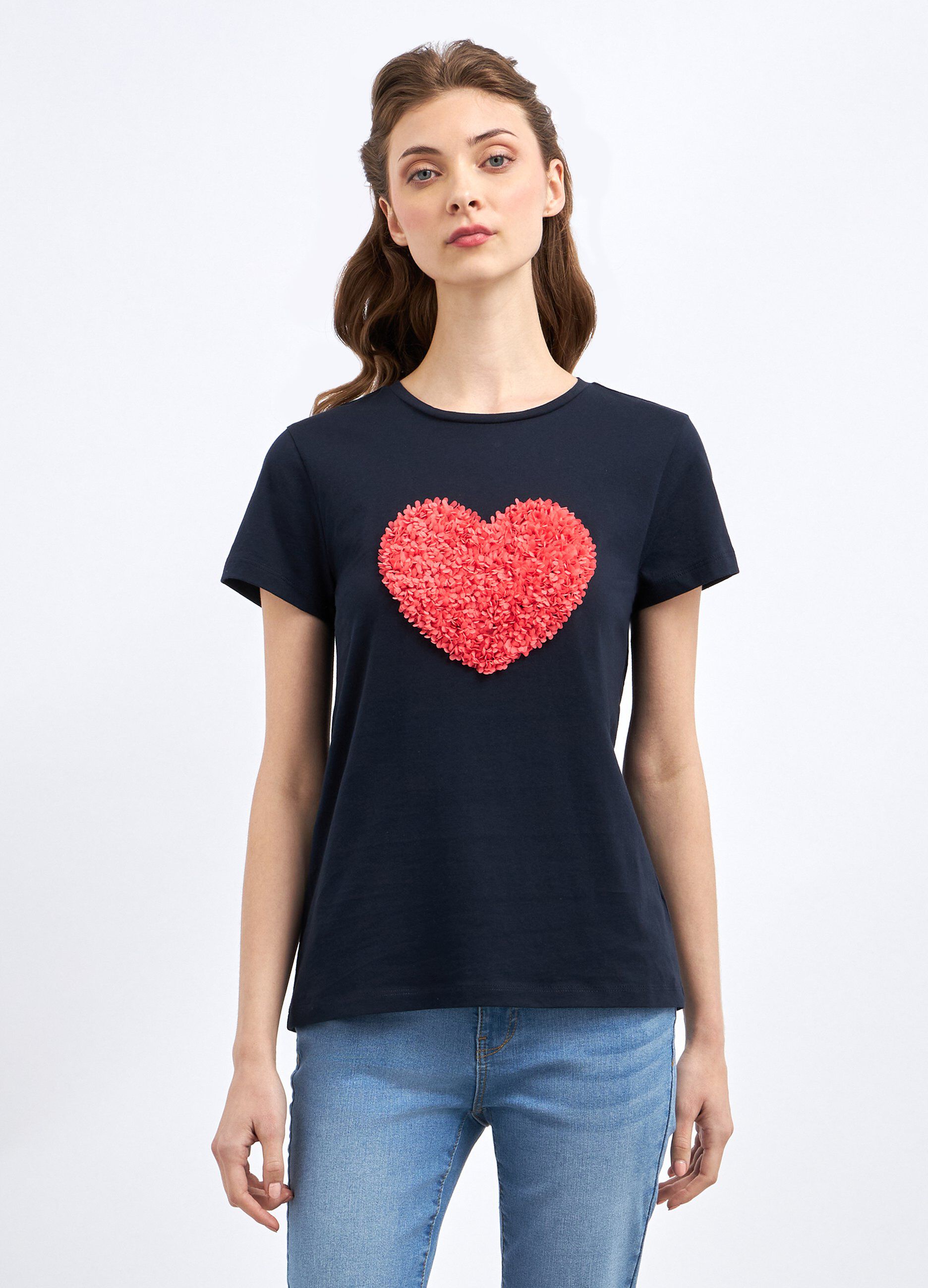 T-shirt in puro cotone con applicazione cuore donna_0
