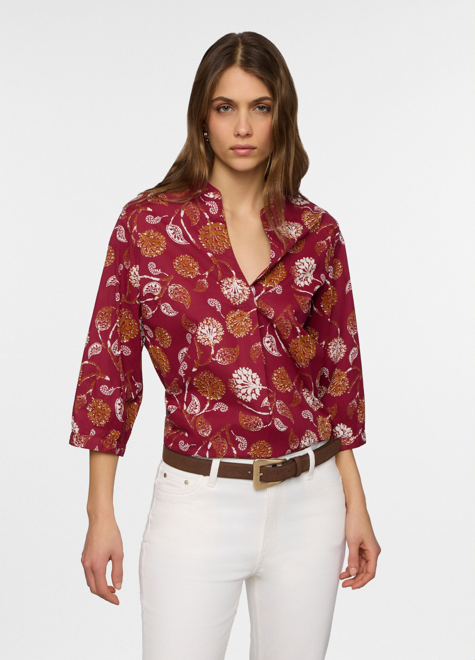 Blusa over fit con scollo a V in puro cotone voile donna_0