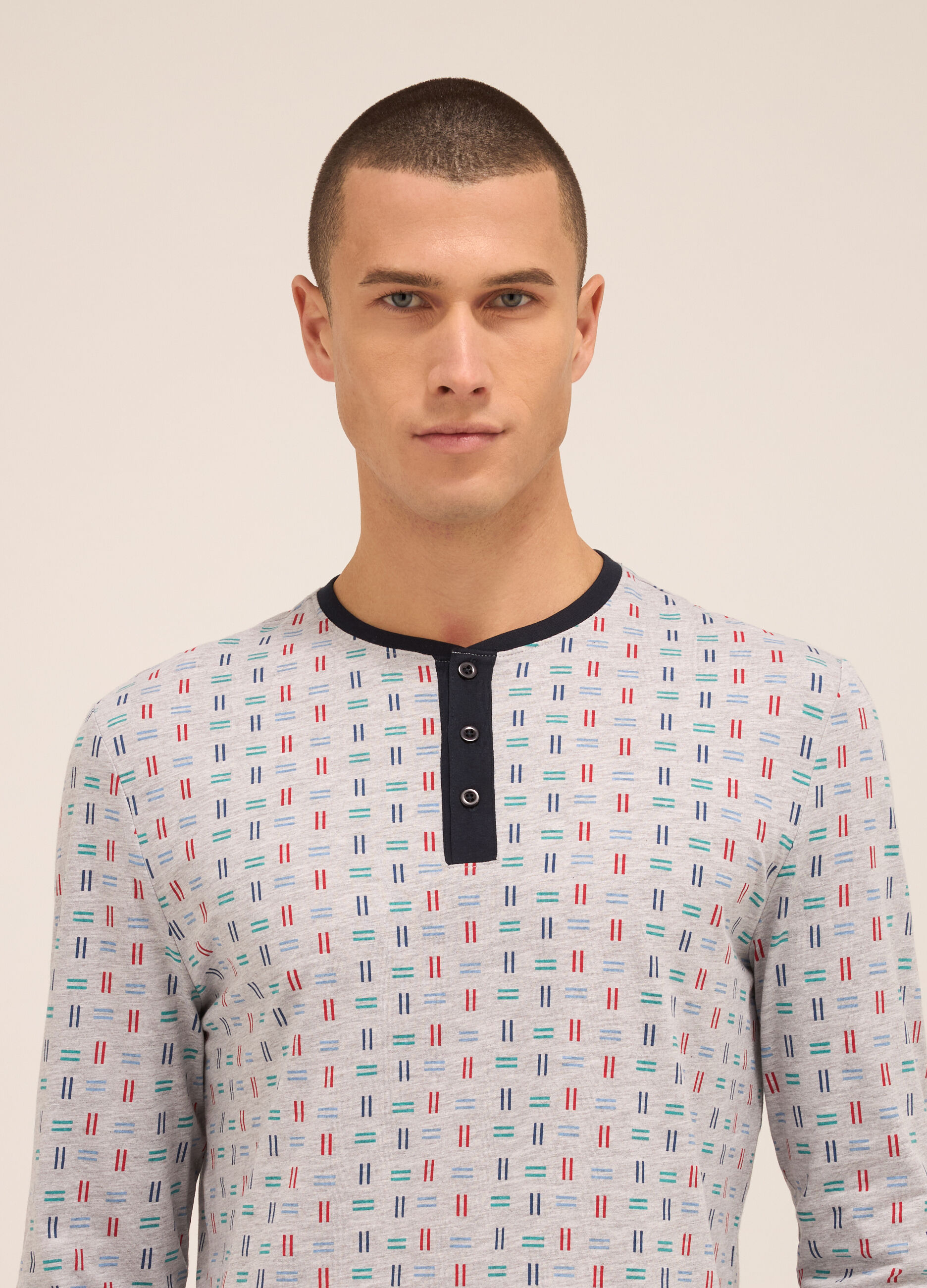 Maglia del pigiama a serafino in jersey di cotone uomo_2