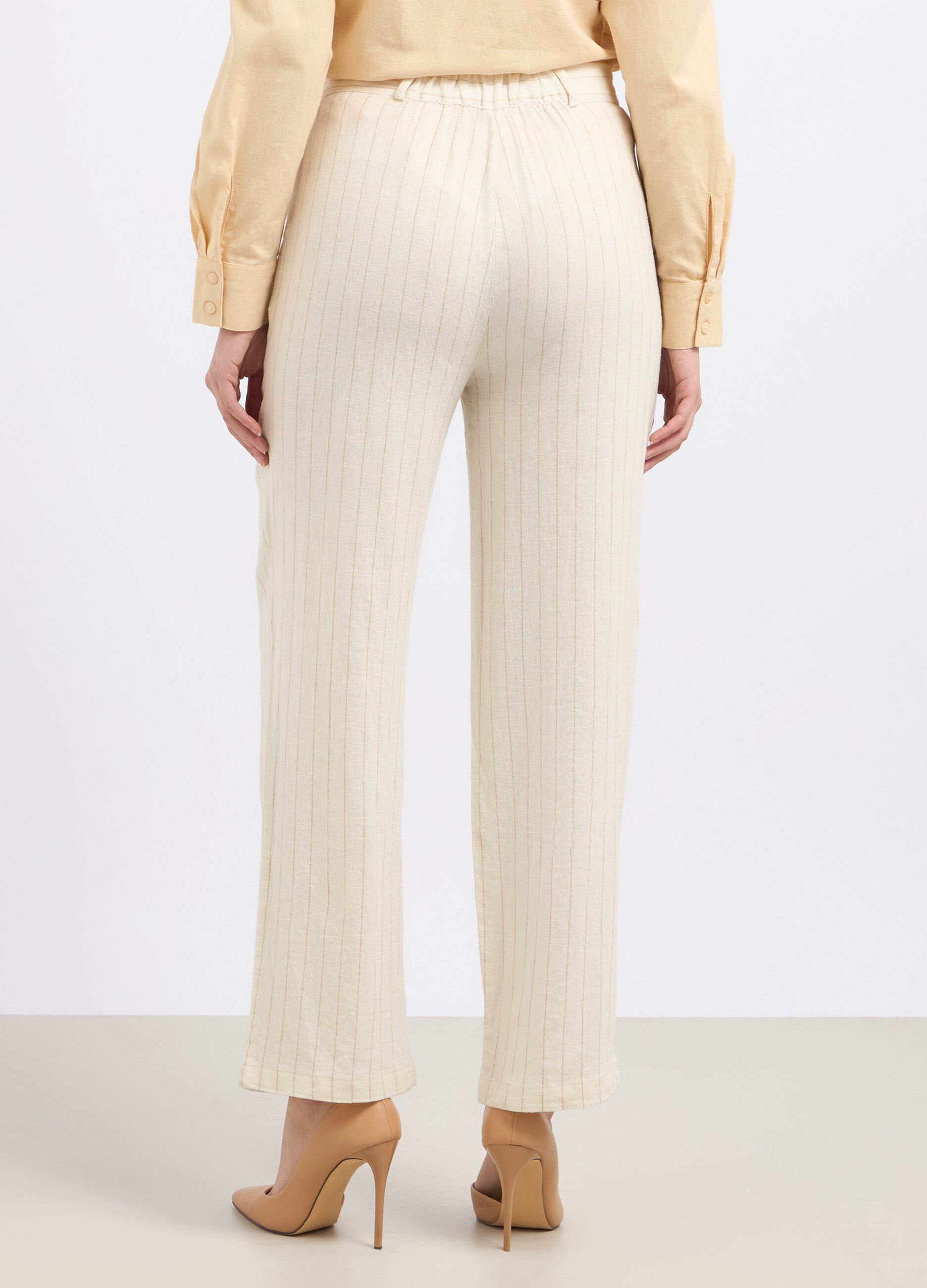 Pantaloni rigati in misto lino donna_1