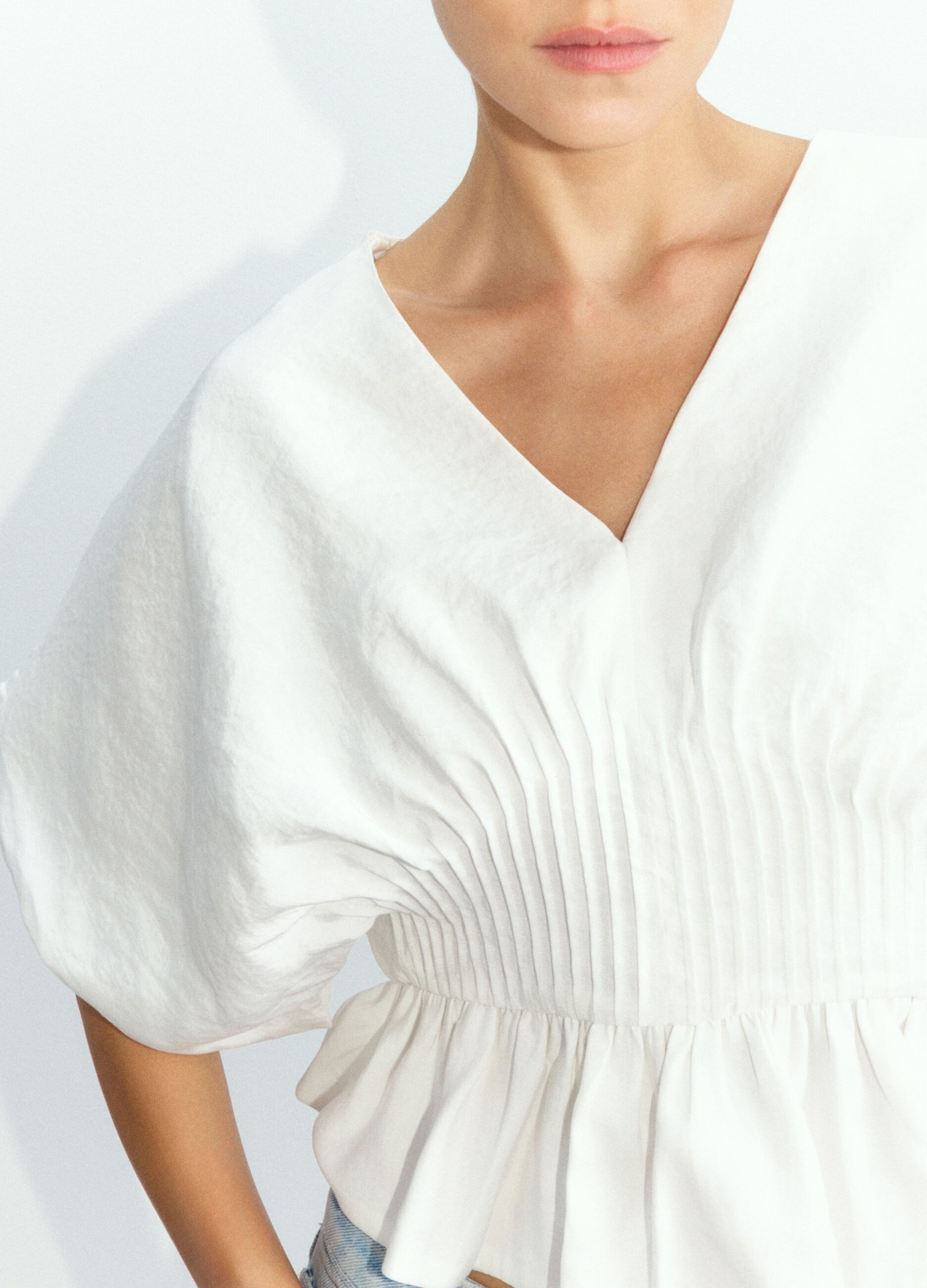 Blusa Fit Regular con scollo a V misto modal donna_3