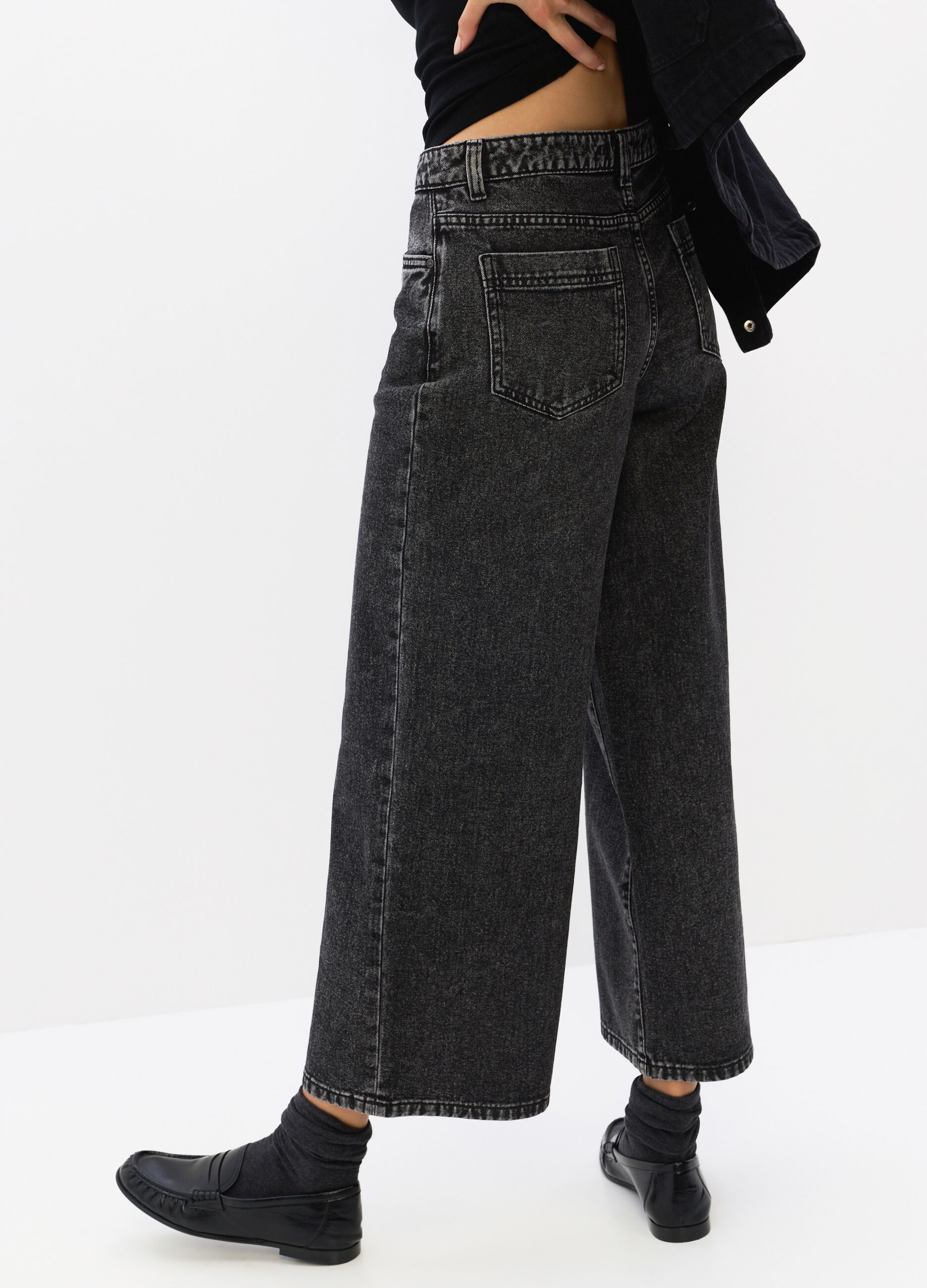 Pantaloni Culotte Fit in denim di puro cotone donna_1
