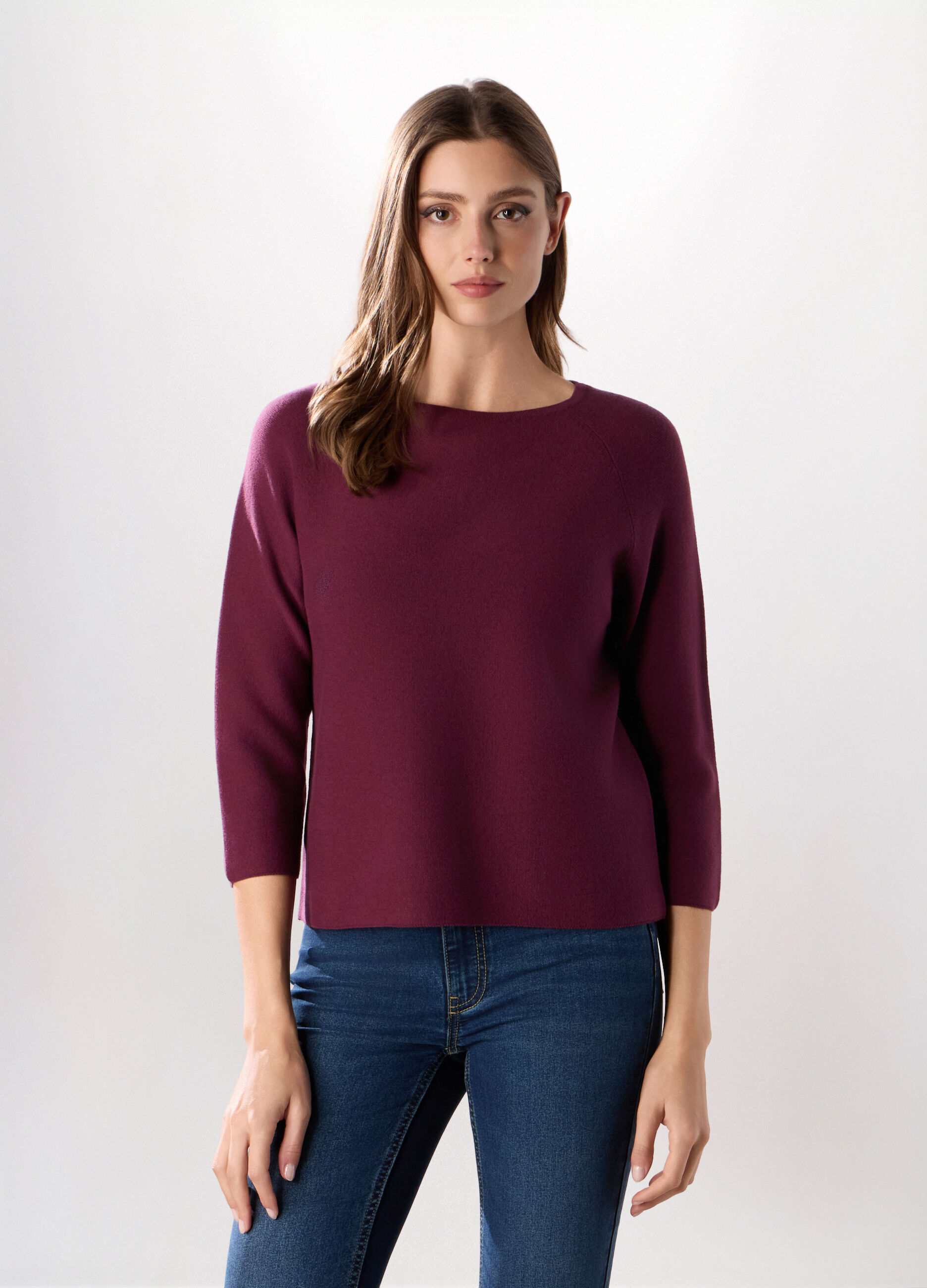 Pullover con manica a 3/4 in misto cotone donna_0