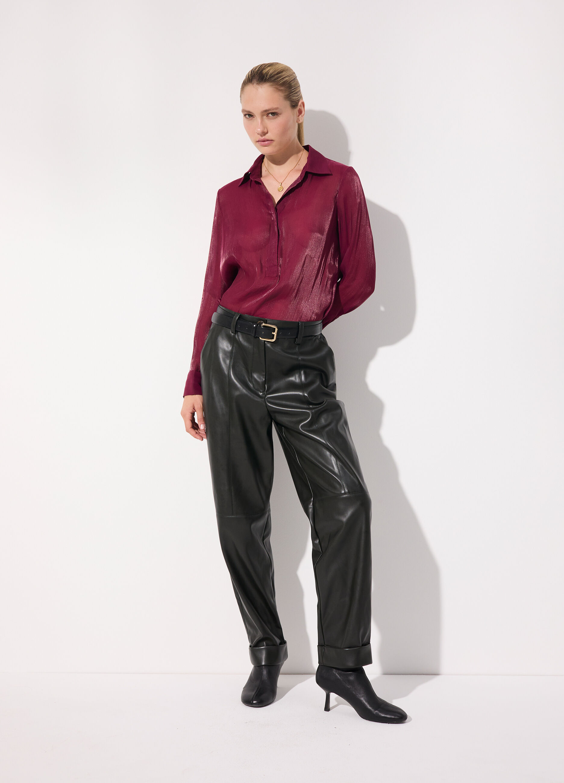 Camicia crinkle a mezzo bottone donna_0