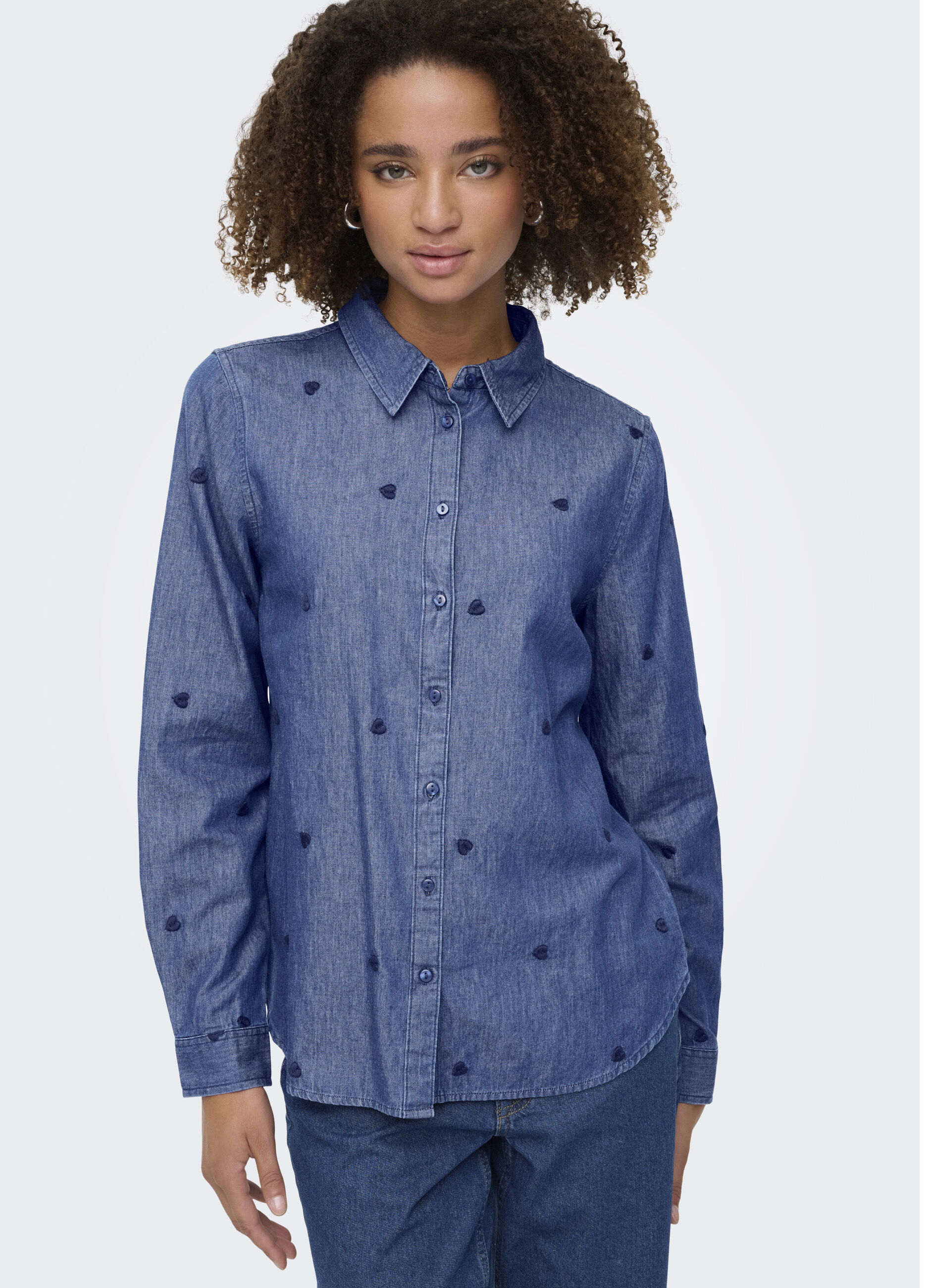 Camicia in denim con collo alla francese donna_3