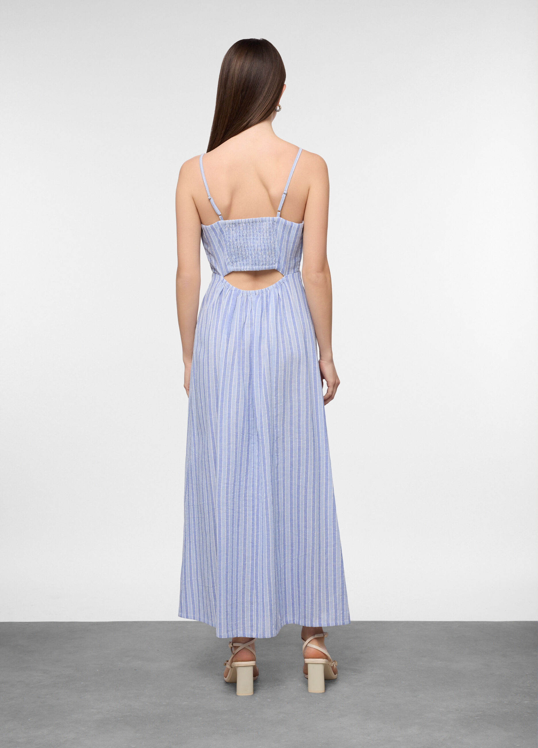 Abito lungo fitted misto lino donna_1