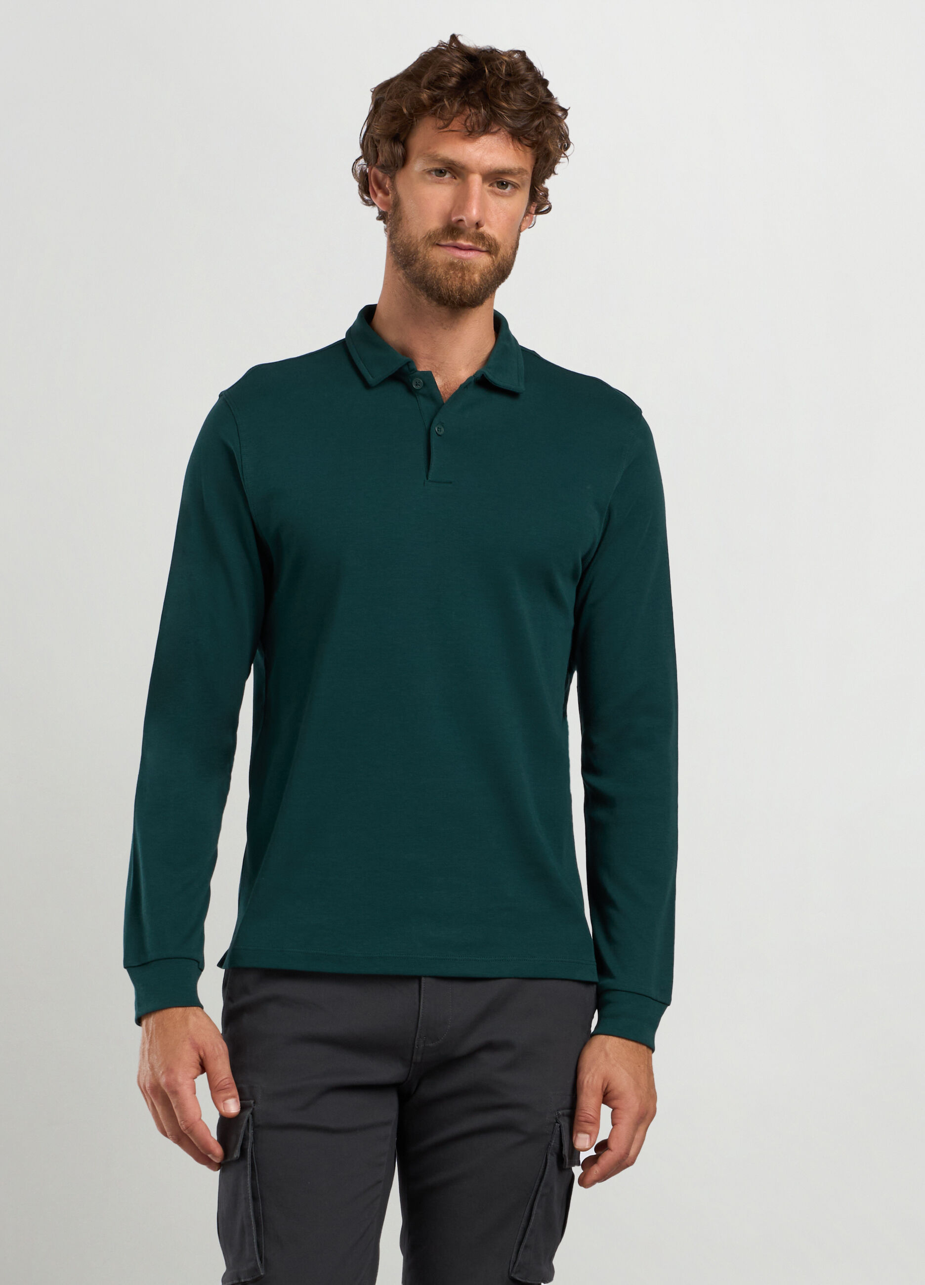 Polo a maniche lunghe in puro cotone uomo_0