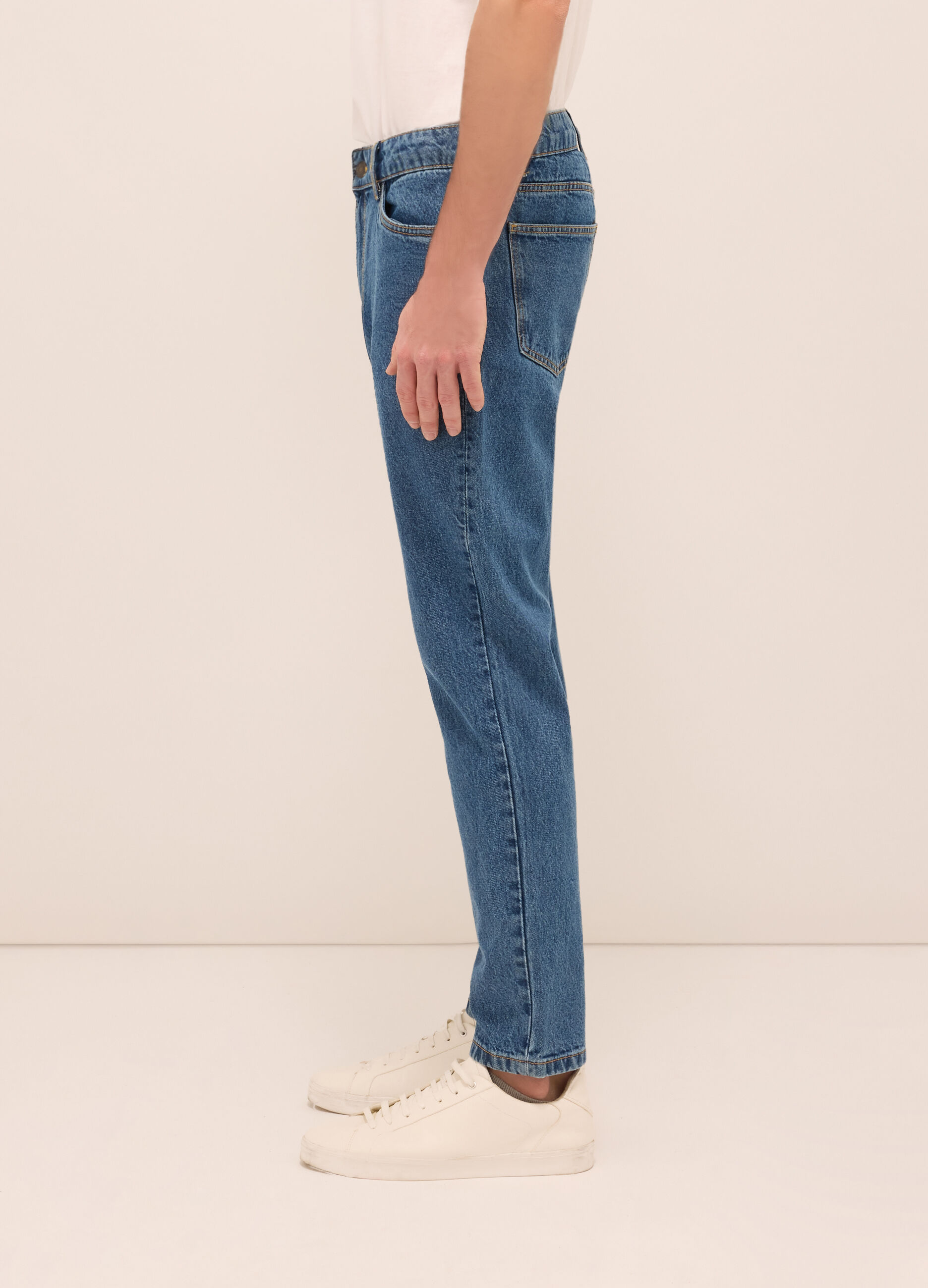 Jeans 5 tasche slim fit in denim di cotone uomo_2