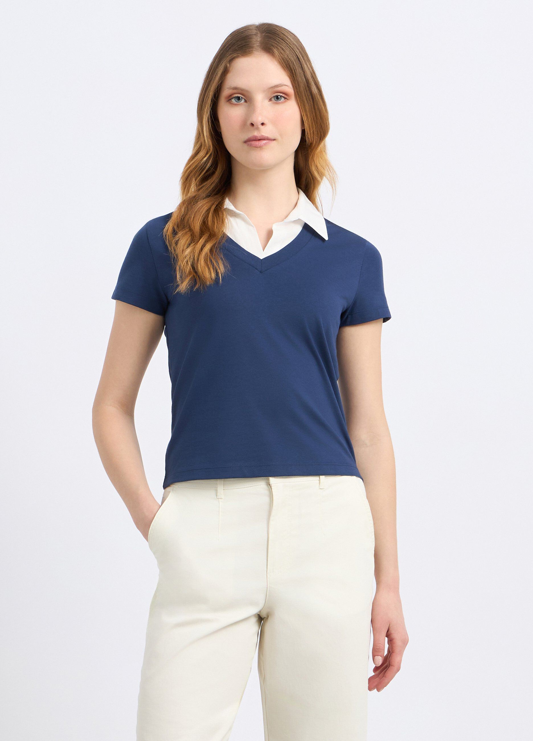 T-shirt con inserto camicia donna_0