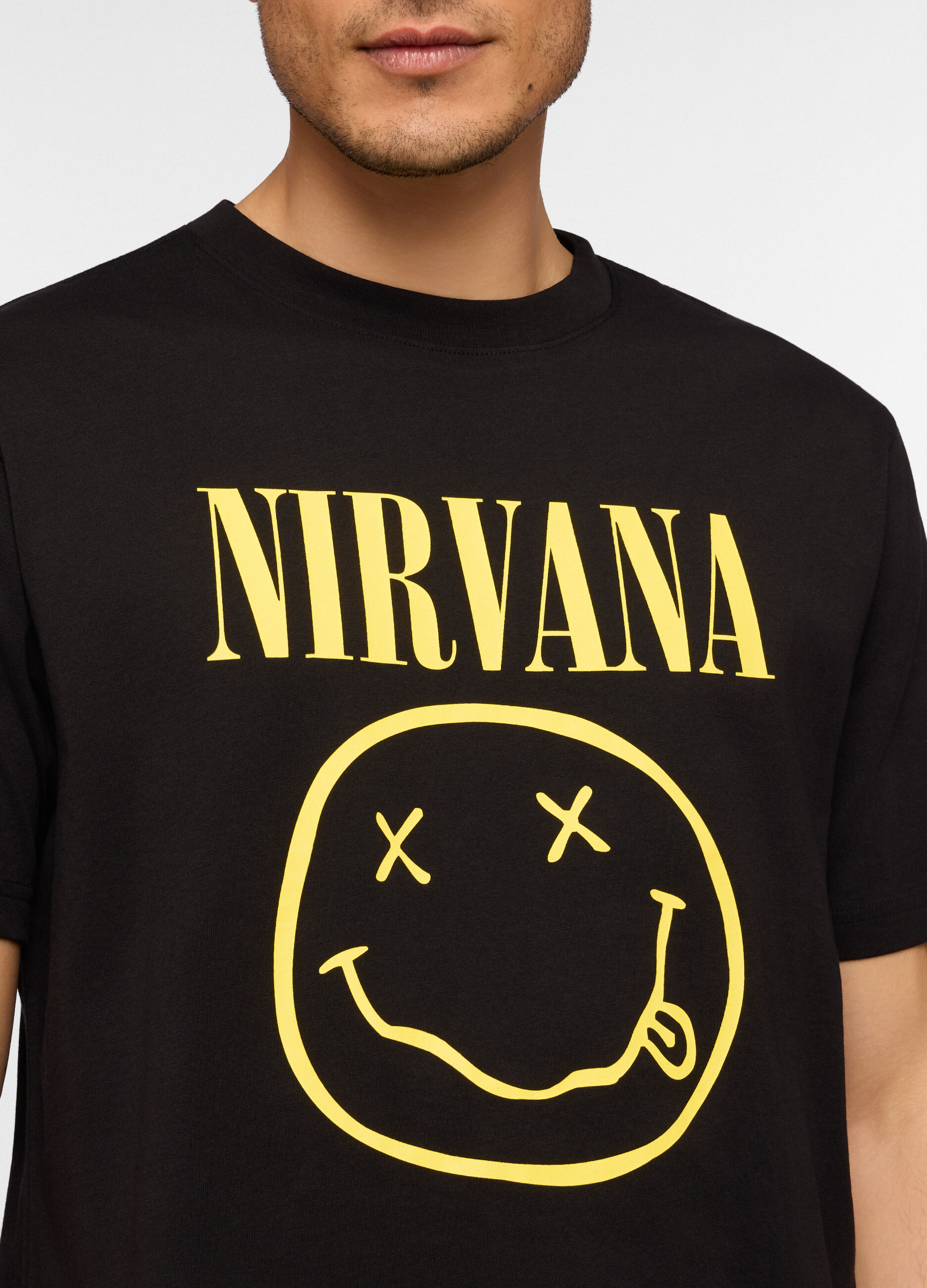 T-shirt girocollo in cotone con stampa Nirvana uomo_2