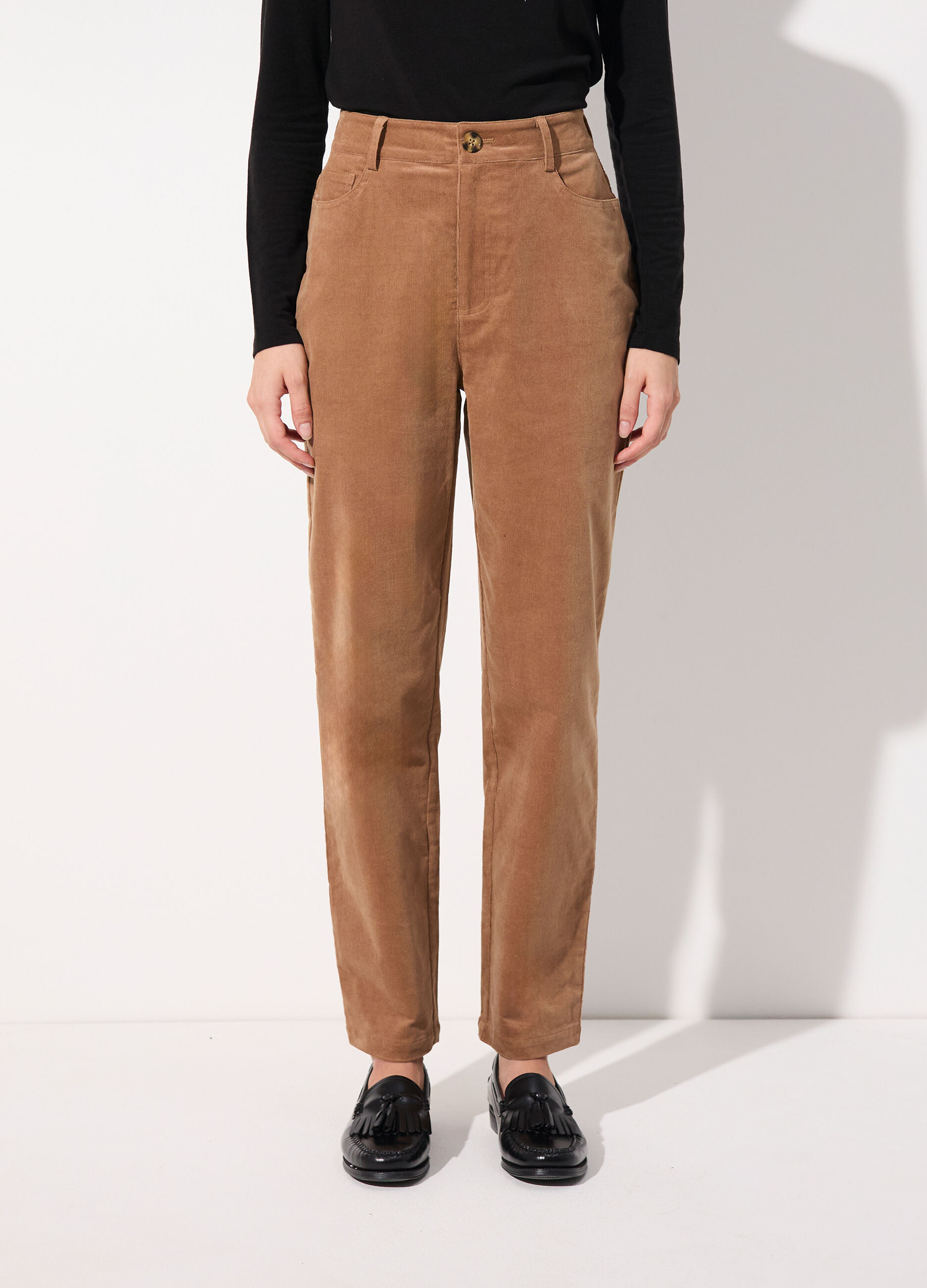 Pantalone dritto in costina di velluto stretch donna_1