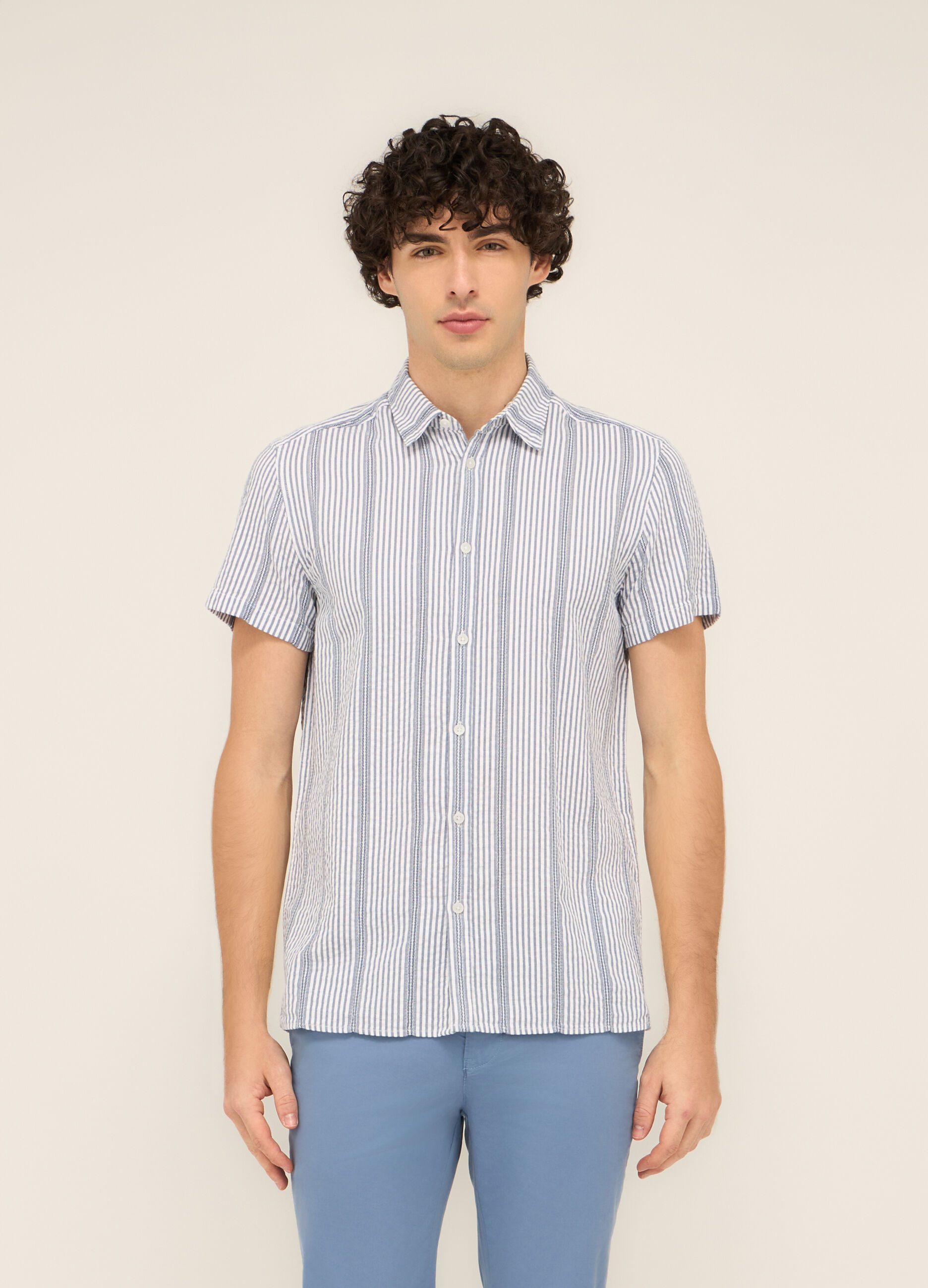 Camicia a maniche corte in cotone a righe uomo