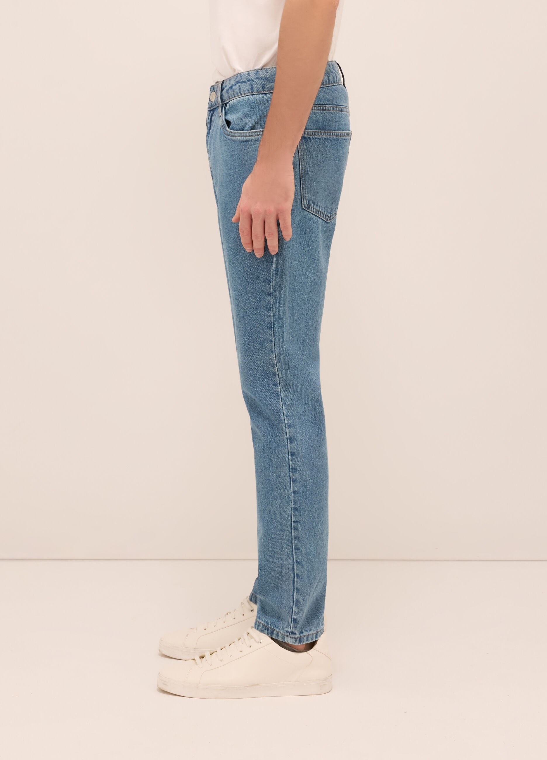 Jeans 5 tasche slim fit in denim di cotone uomo_2