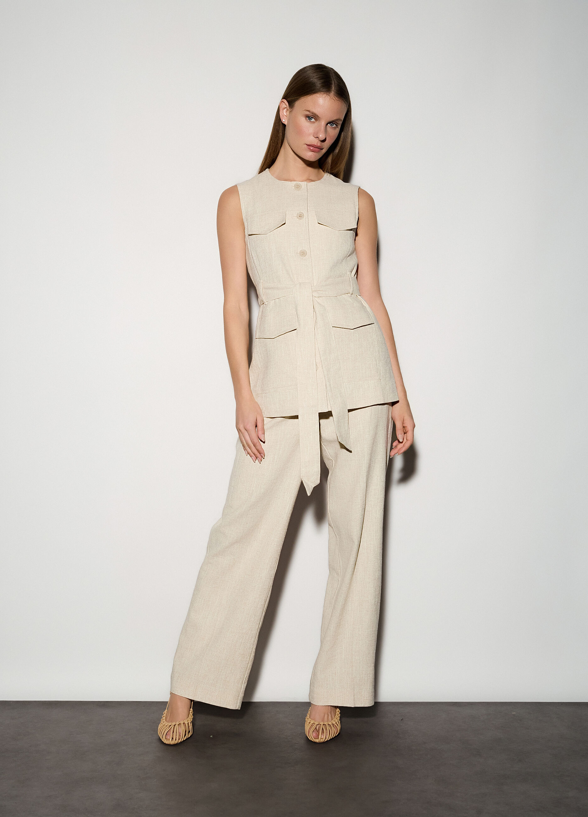 Gilet misto lino donna_0