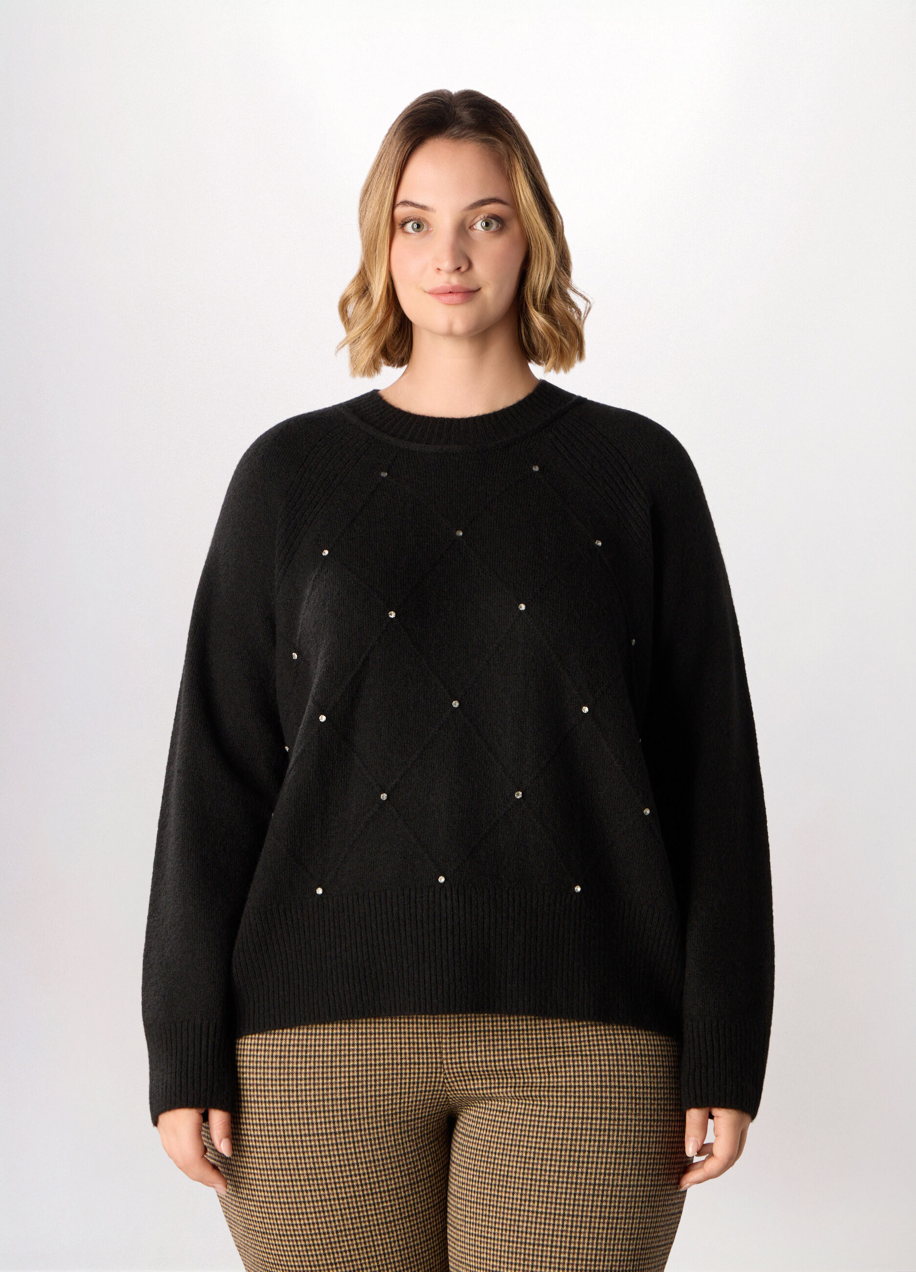 Tricot misto lana con strass donna curvy_0