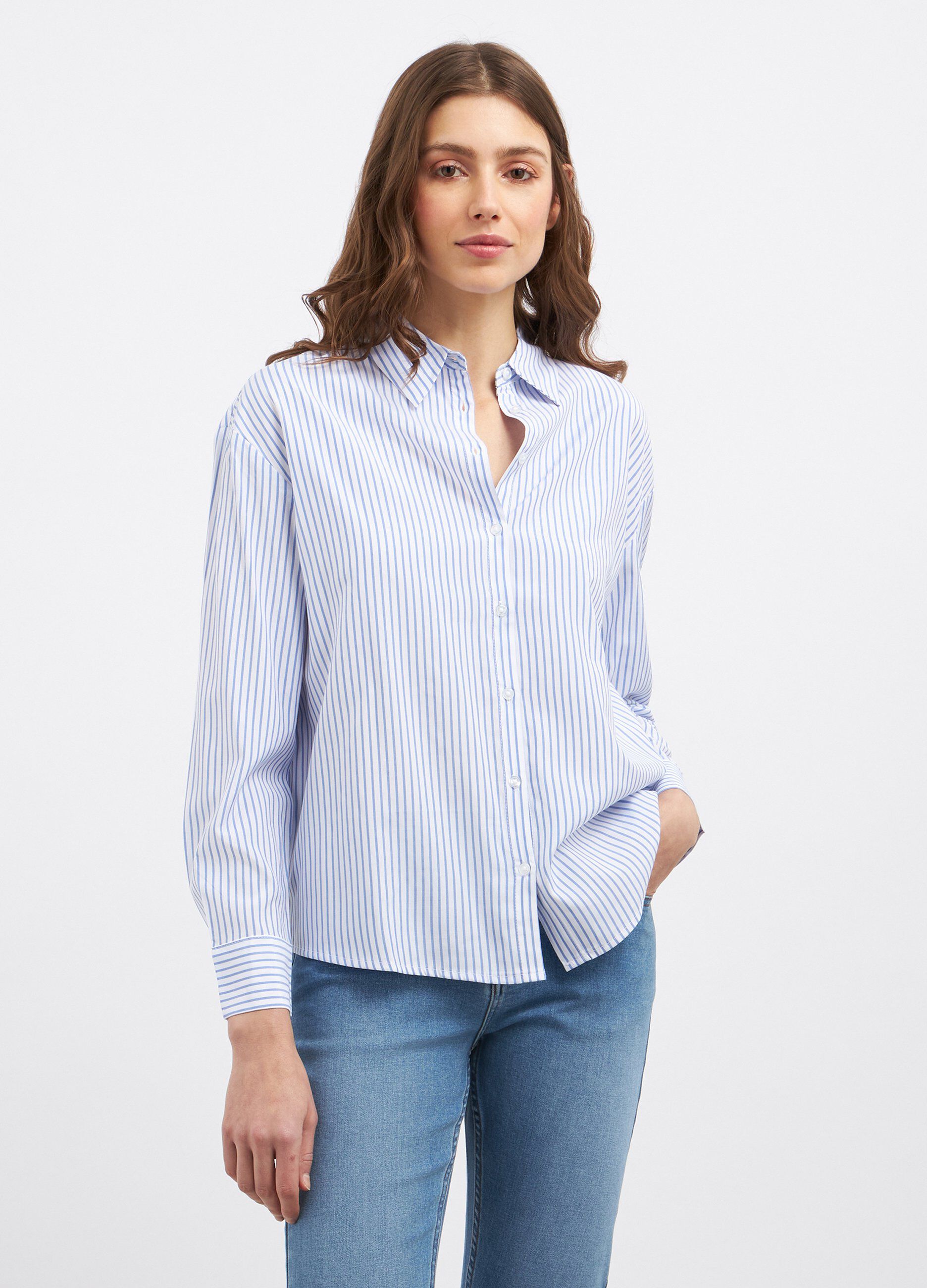 Camicia rigata in misto viscosa donna_0